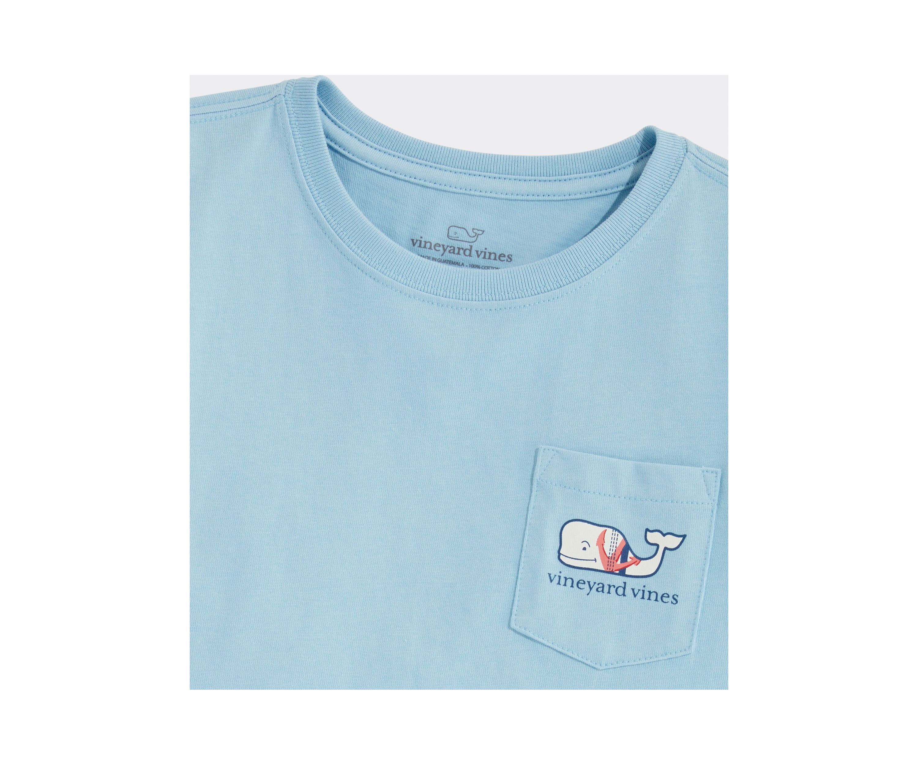 Girls 7-16 Double Vine Stripe Anchors Whale Fill Short Sleeve Pocket T-Shirt