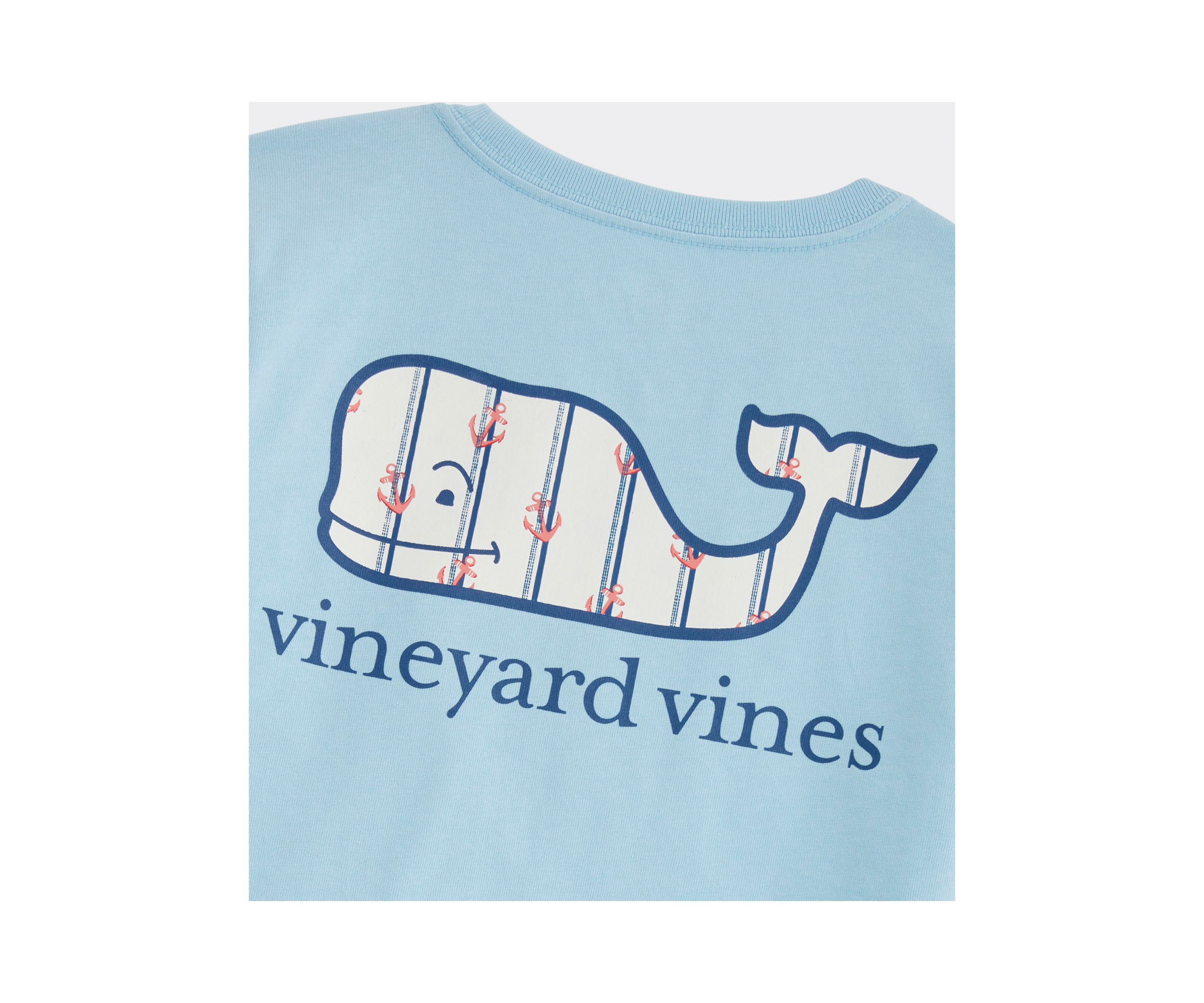Girls 7-16 Double Vine Stripe Anchors Whale Fill Short Sleeve Pocket T-Shirt