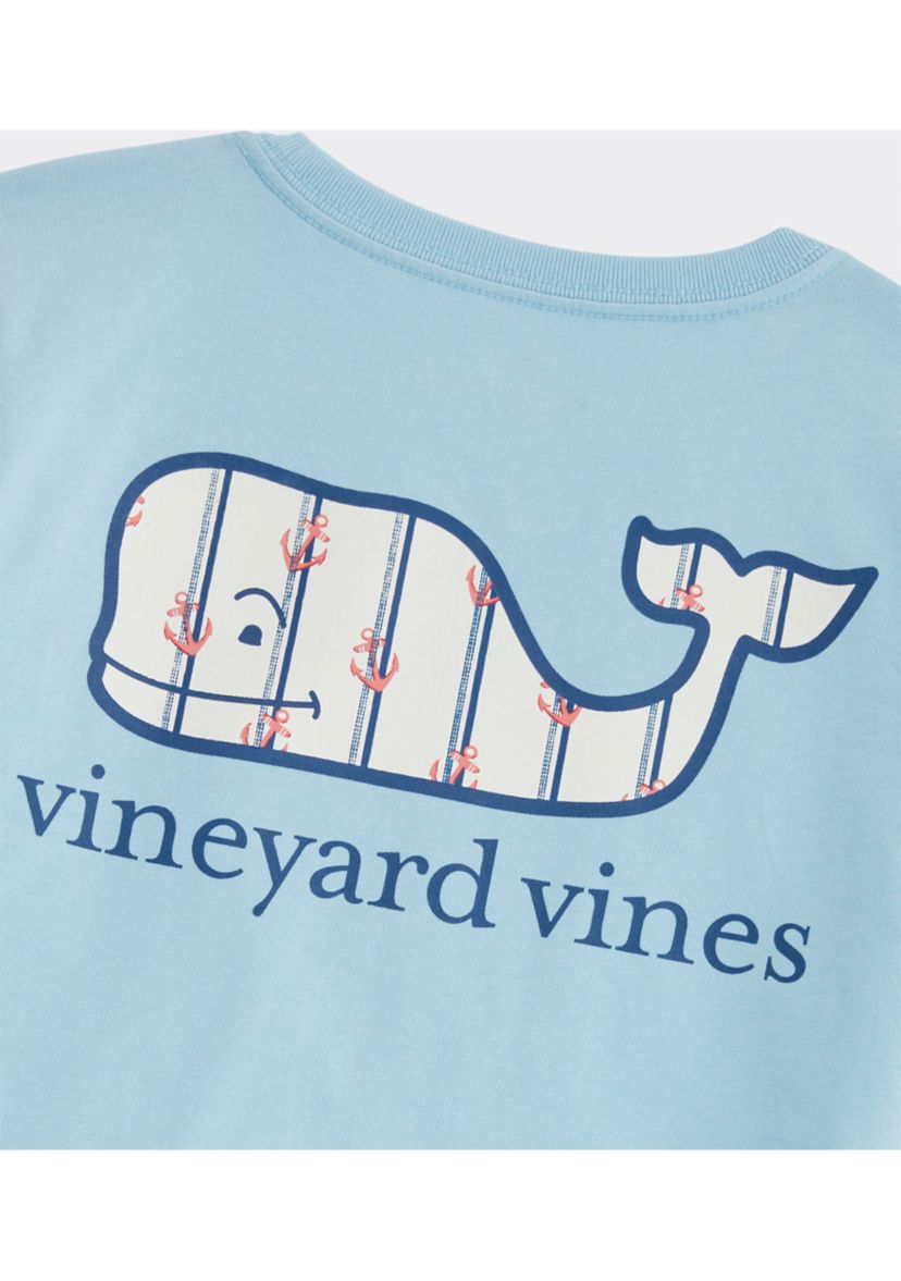 Girls 7-16 Double Vine Stripe Anchors Whale Fill Short Sleeve Pocket T-Shirt