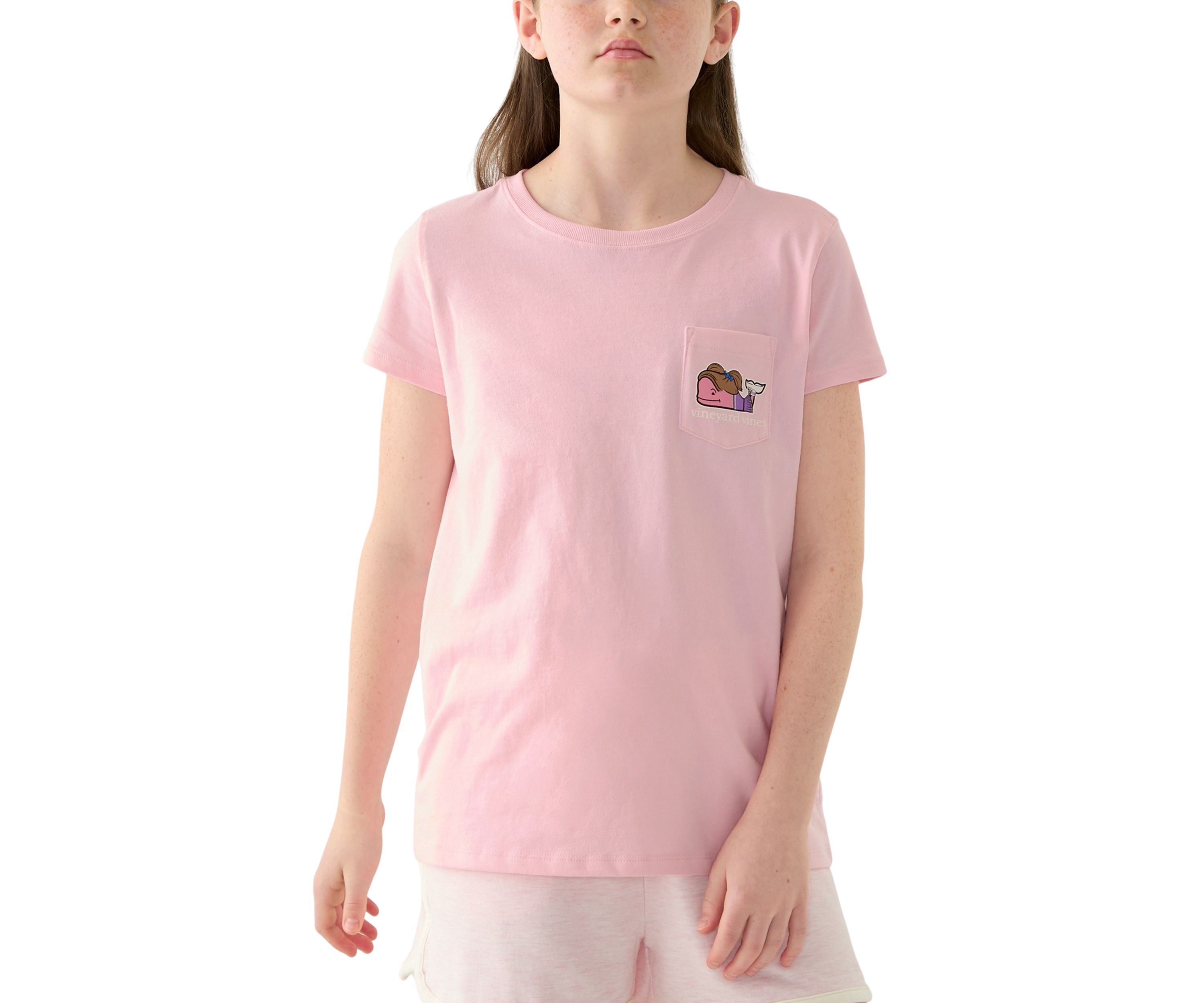Girls 7-16 Cheerleader Whale Short Sleeve Pocket T-Shirt