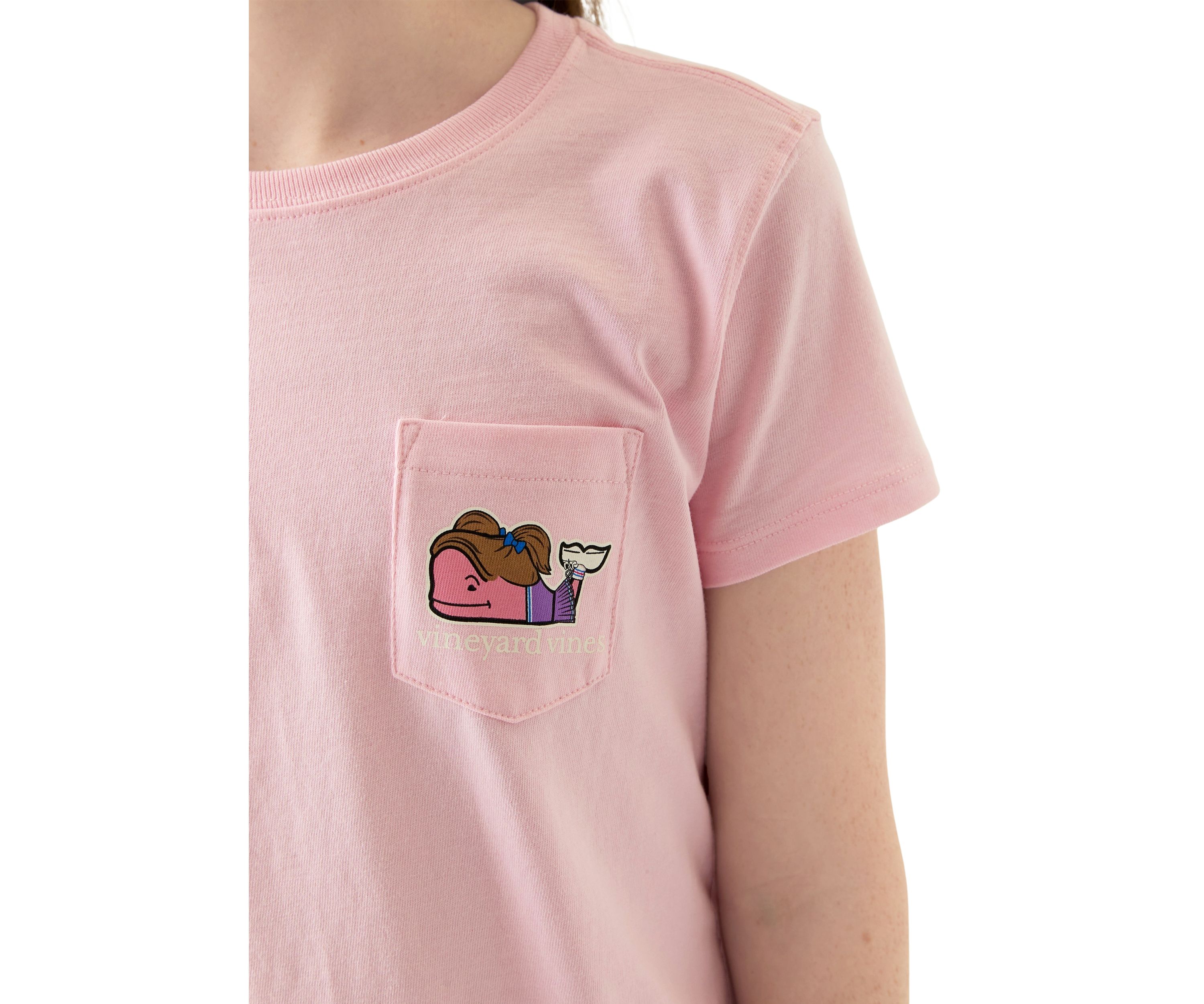 Girls 7-16 Cheerleader Whale Short Sleeve Pocket T-Shirt