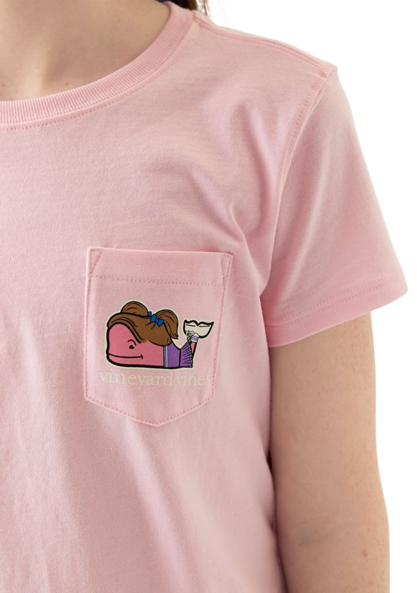 Girls 7-16 Cheerleader Whale Short Sleeve Pocket T-Shirt