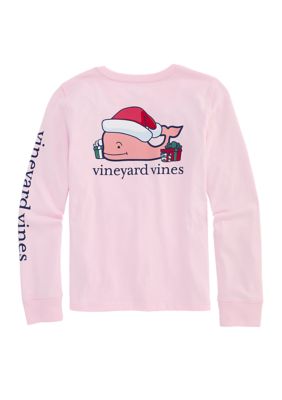Vineyard Vines Girls 7-16 Santa Whale & Presents Long Sleeve Graphic T-Shirt, Pink, Large