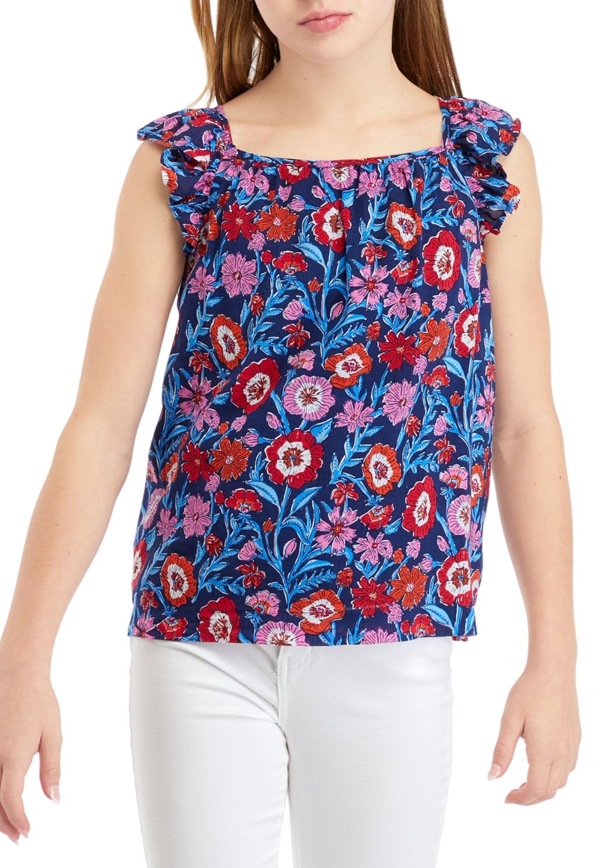 Girls 7-16 Printed Flutter Sleeve Top