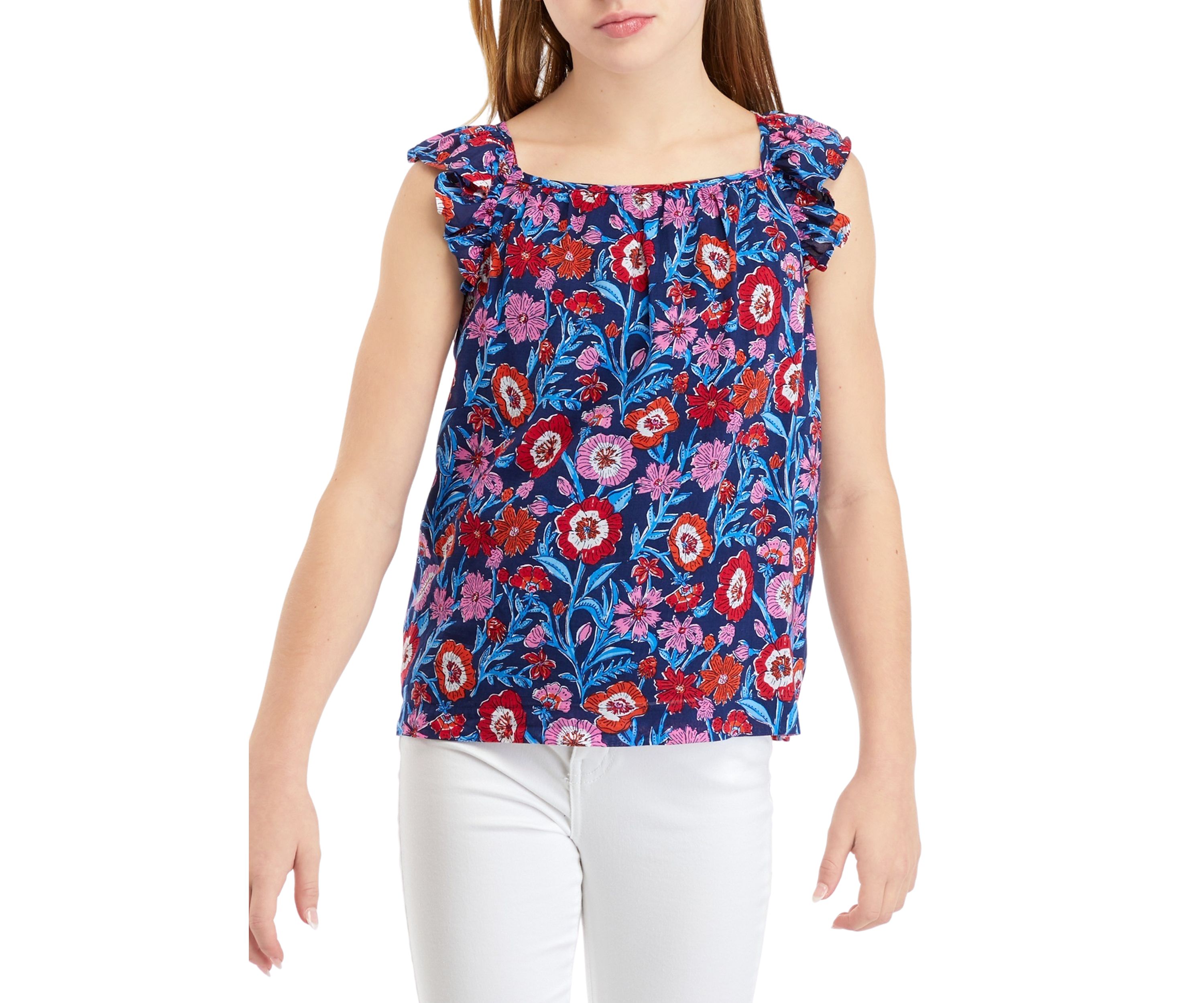 Girls 7-16 Printed Flutter Sleeve Top