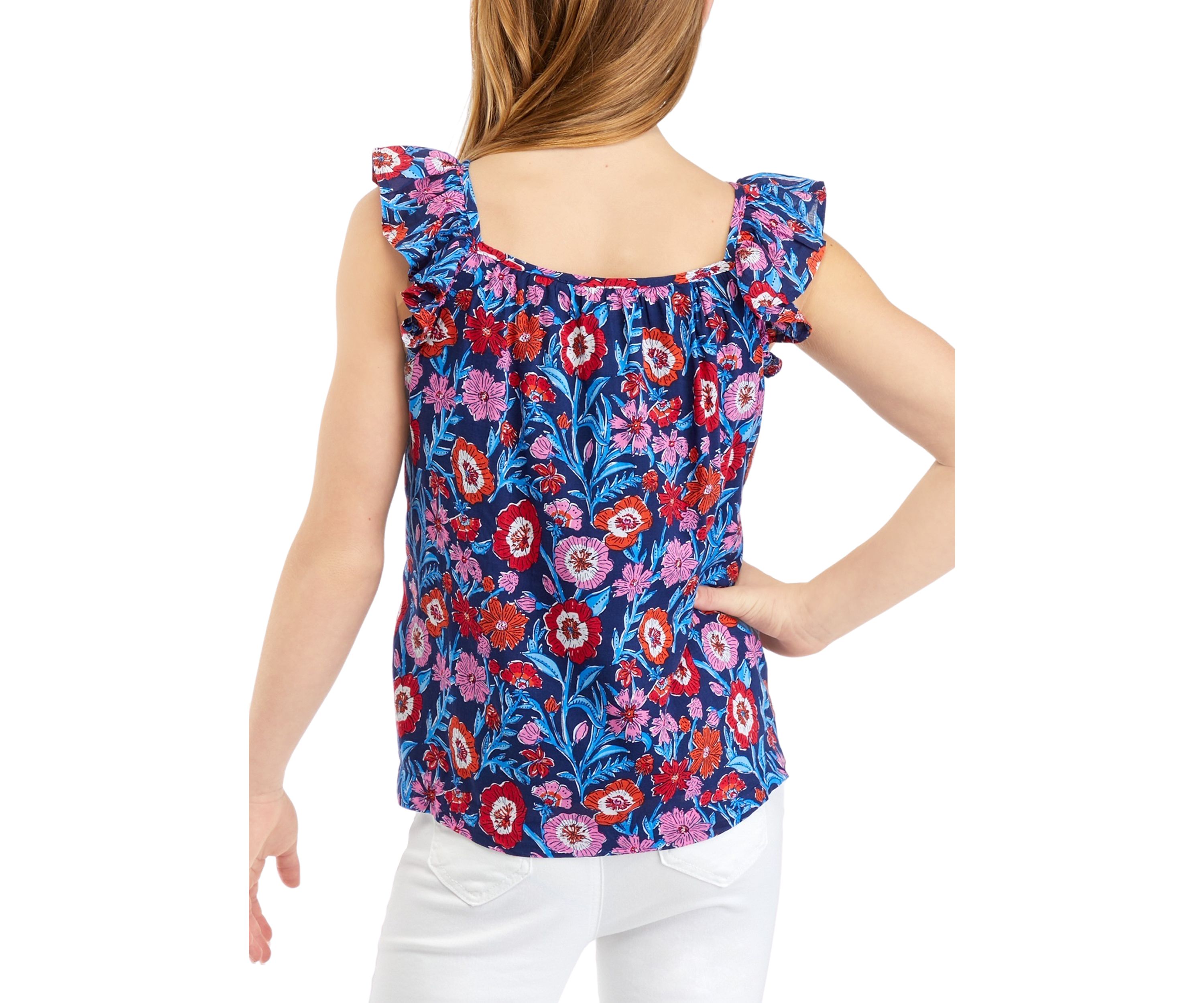 Girls 7-16 Printed Flutter Sleeve Top