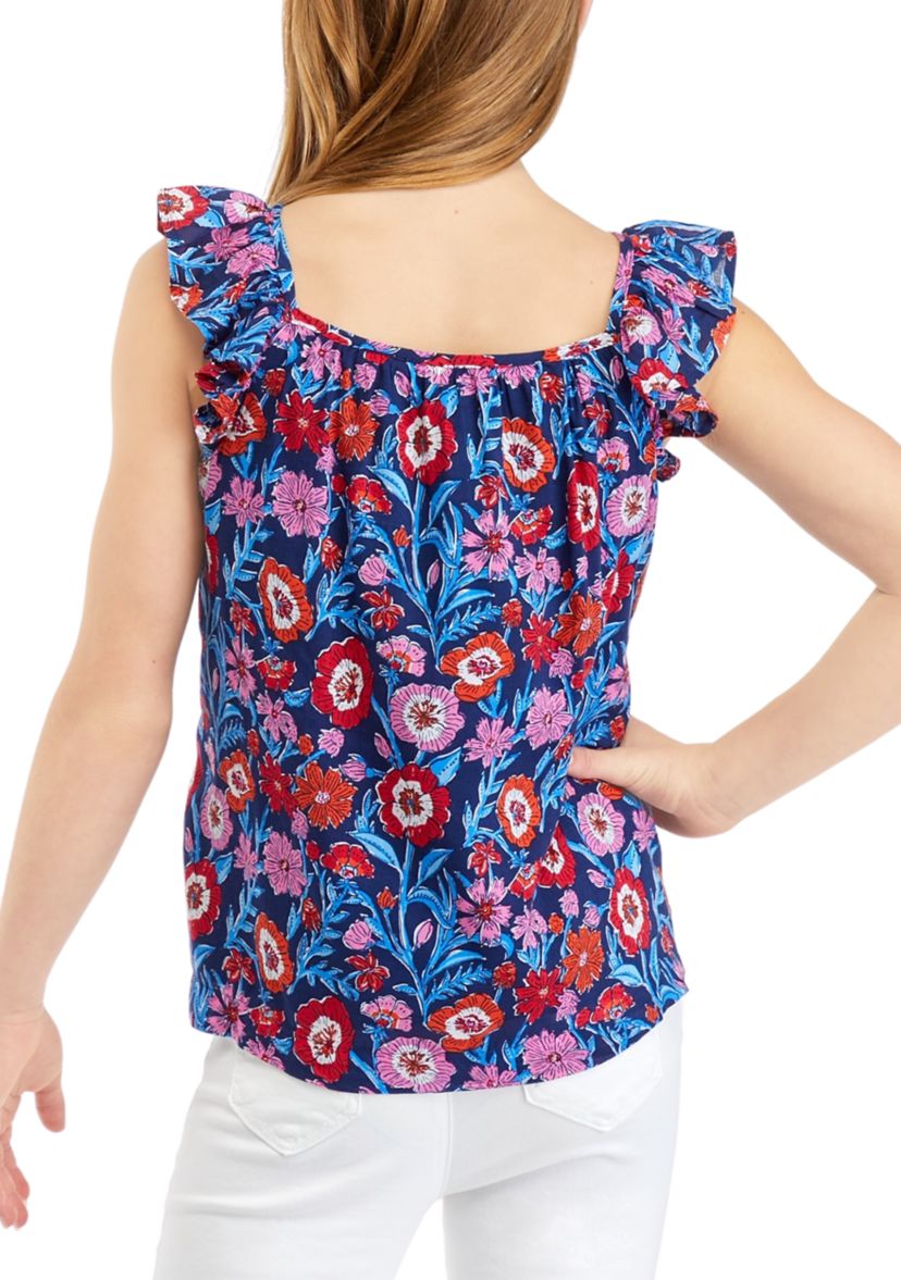 Girls 7-16 Printed Flutter Sleeve Top