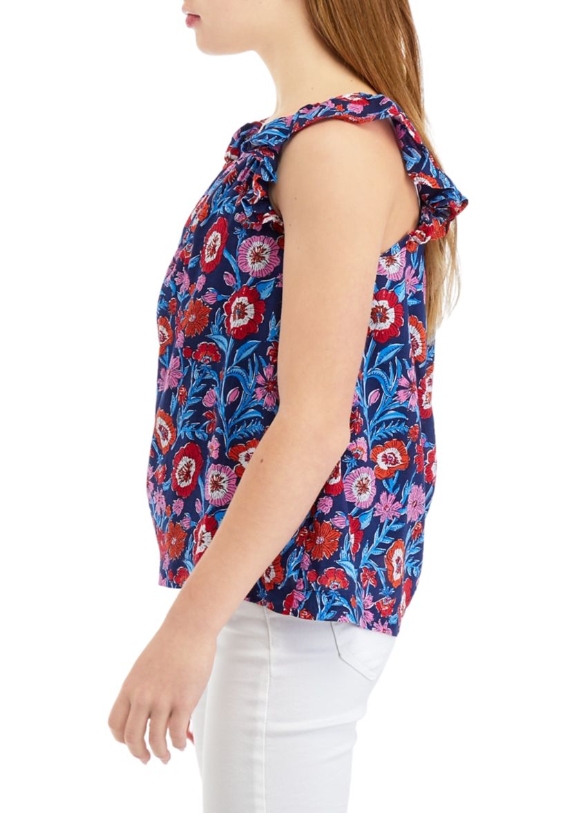Girls 7-16 Printed Flutter Sleeve Top