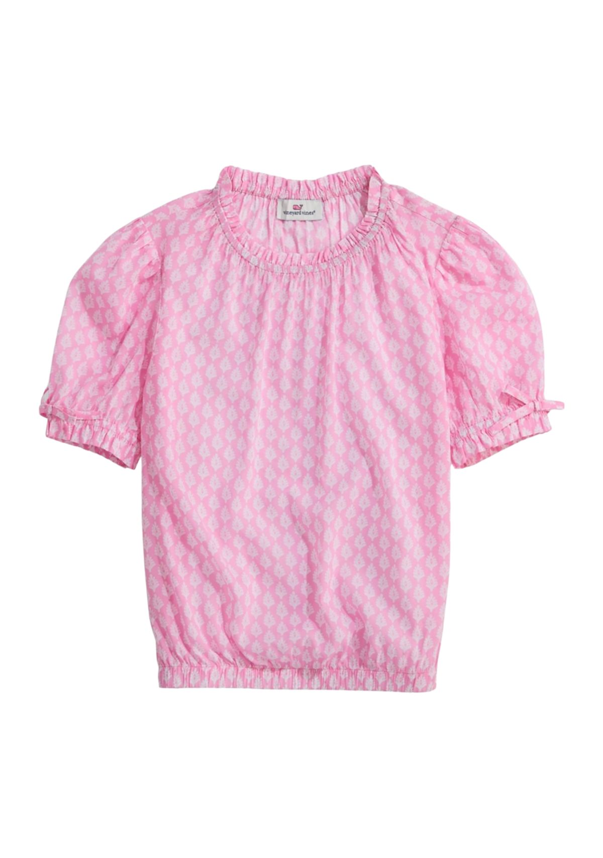Girls 7-16 Blouson Sleeve Smocked Printed Top 