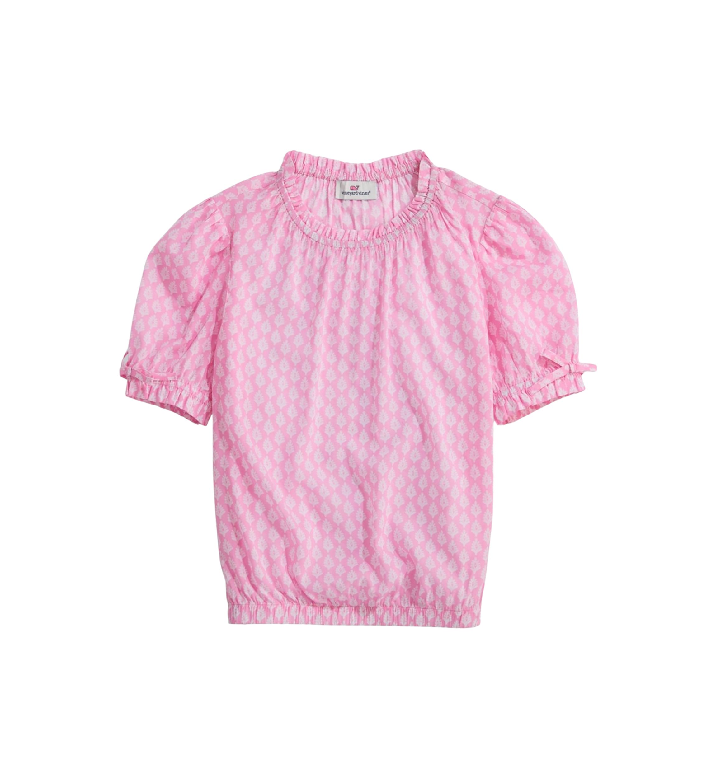 Girls 7-16 Blouson Sleeve Smocked Printed Top 