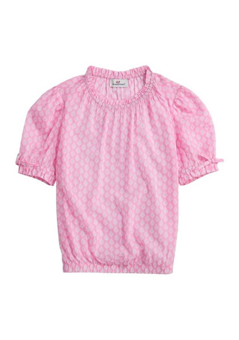 Girls 7-16 Blouson Sleeve Smocked Printed Top 