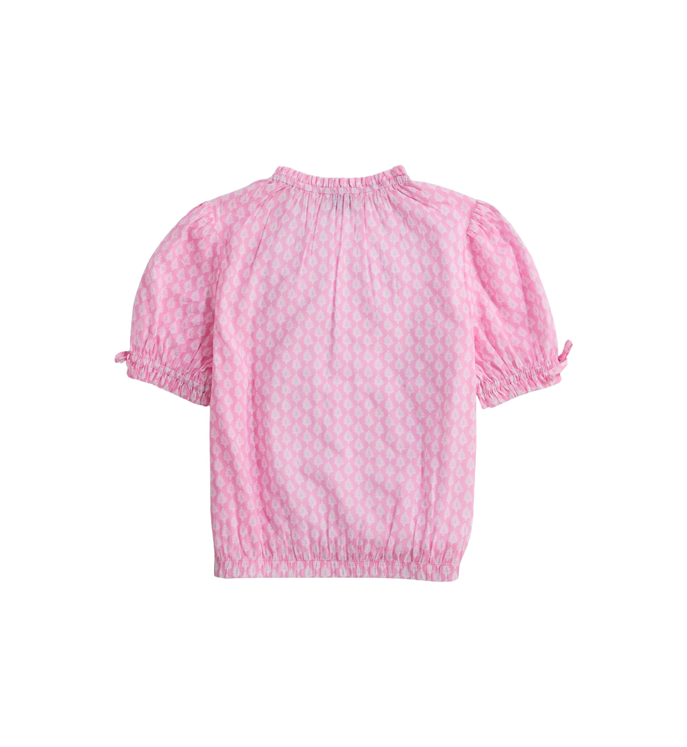 Girls 7-16 Blouson Sleeve Smocked Printed Top 