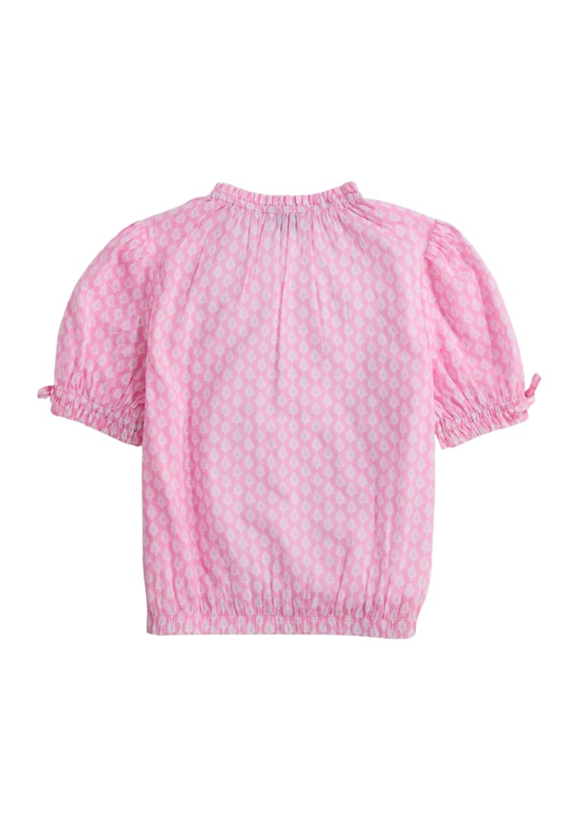 Girls 7-16 Blouson Sleeve Smocked Printed Top 