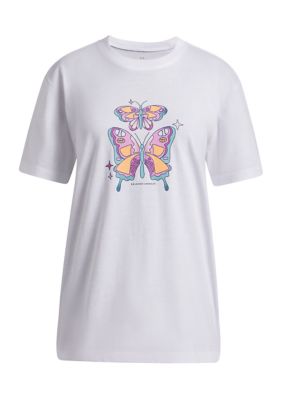 Under Armour Girls 7-16 Butterfly Sport T-Shirt, White, Medium