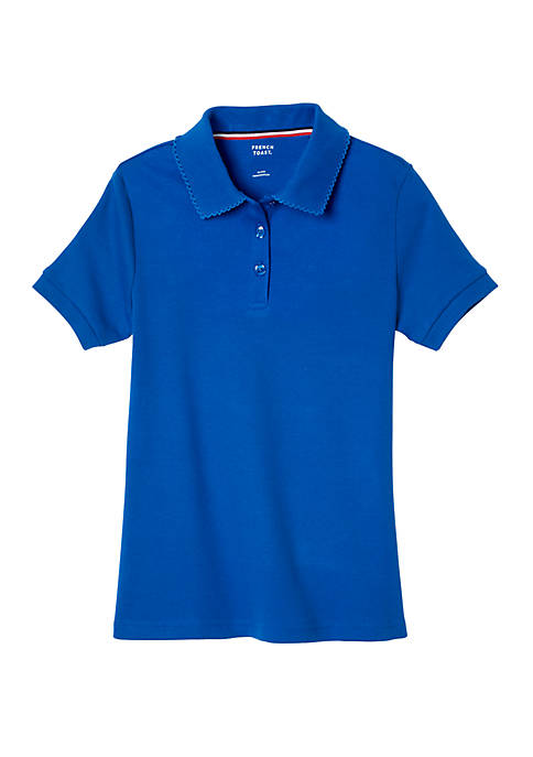Girls Short Sleeve Picot Collar Interlock Polo Shirt