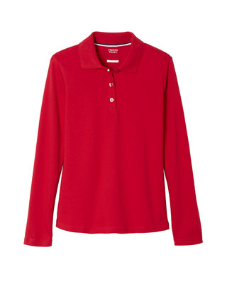 Red 3T French Toast School Uniform Girls Long Sleeve Polo with Picot Collar 