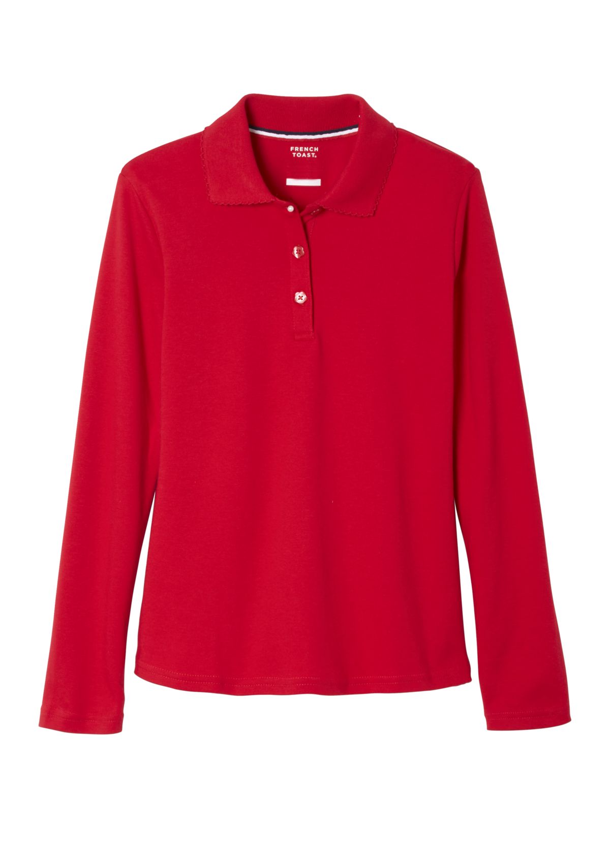 Girls Long Sleeve Picot Collar Interlock Polo Shirt