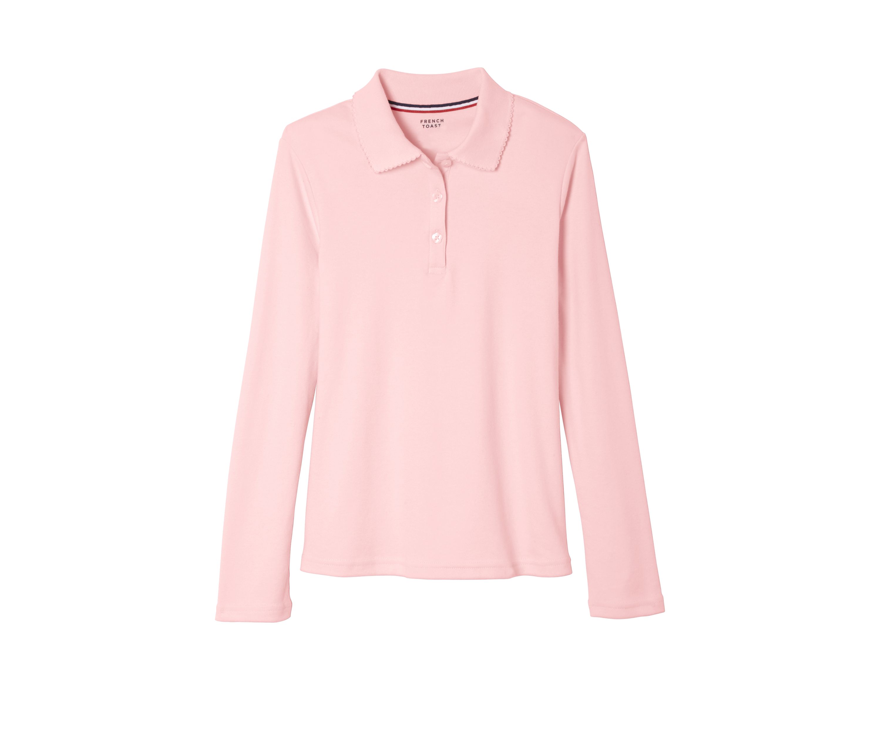 Girls Long Sleeve Picot Collar Interlock Polo Shirt