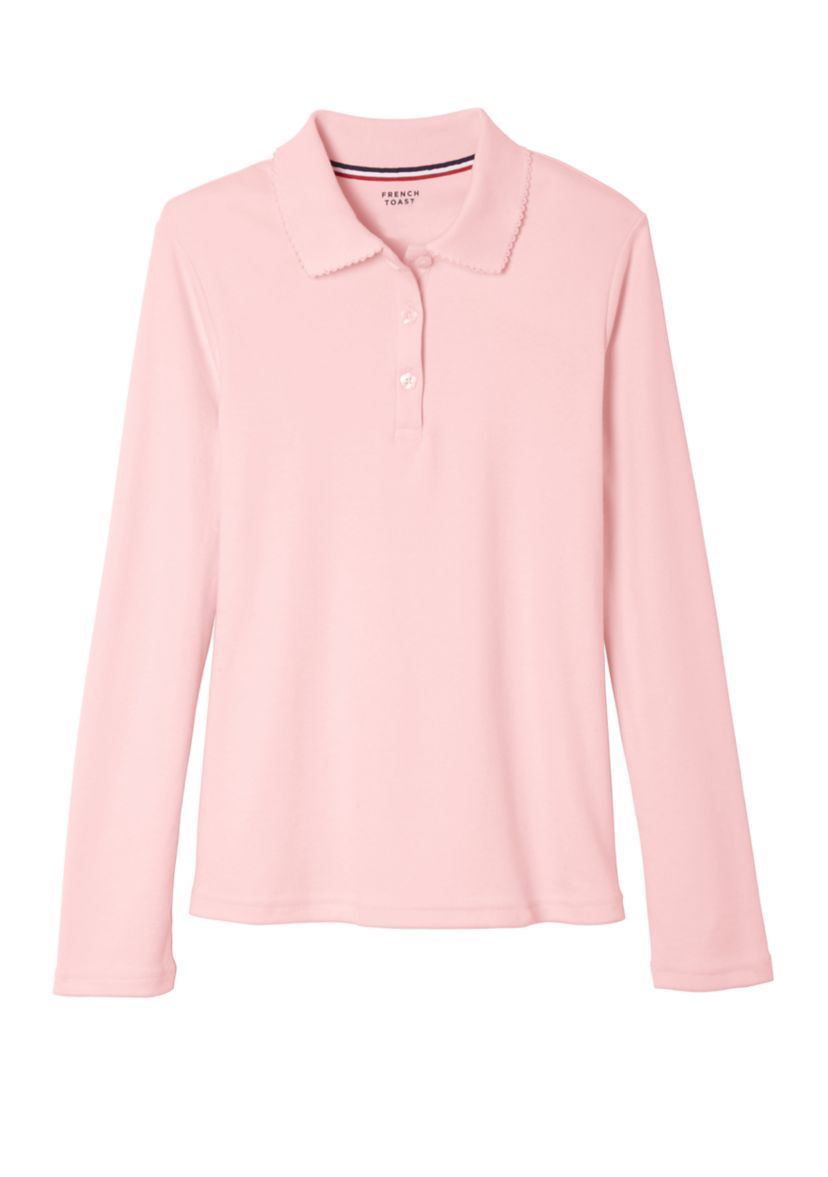 Girls Long Sleeve Picot Collar Interlock Polo Shirt