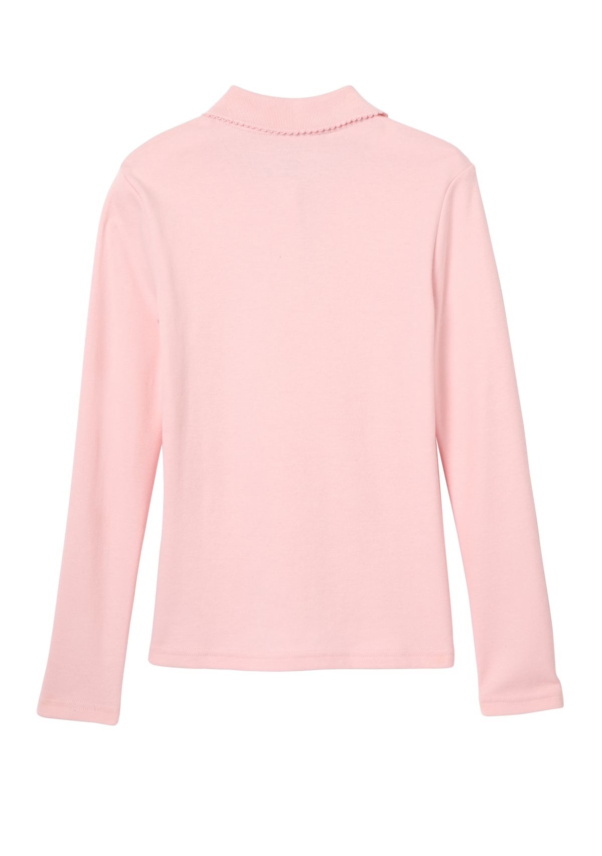 Girls Long Sleeve Picot Collar Interlock Polo Shirt