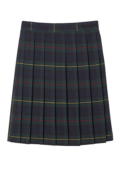 Girls 7-20 Adjustable Waist Mid Length Plaid Pleated Skirt