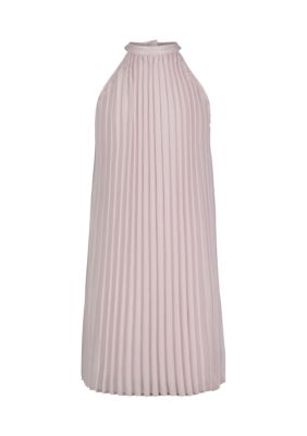 Calvin Klein Girls 7-16 Pleated Metallic High-Neck Swing Dress, Gray