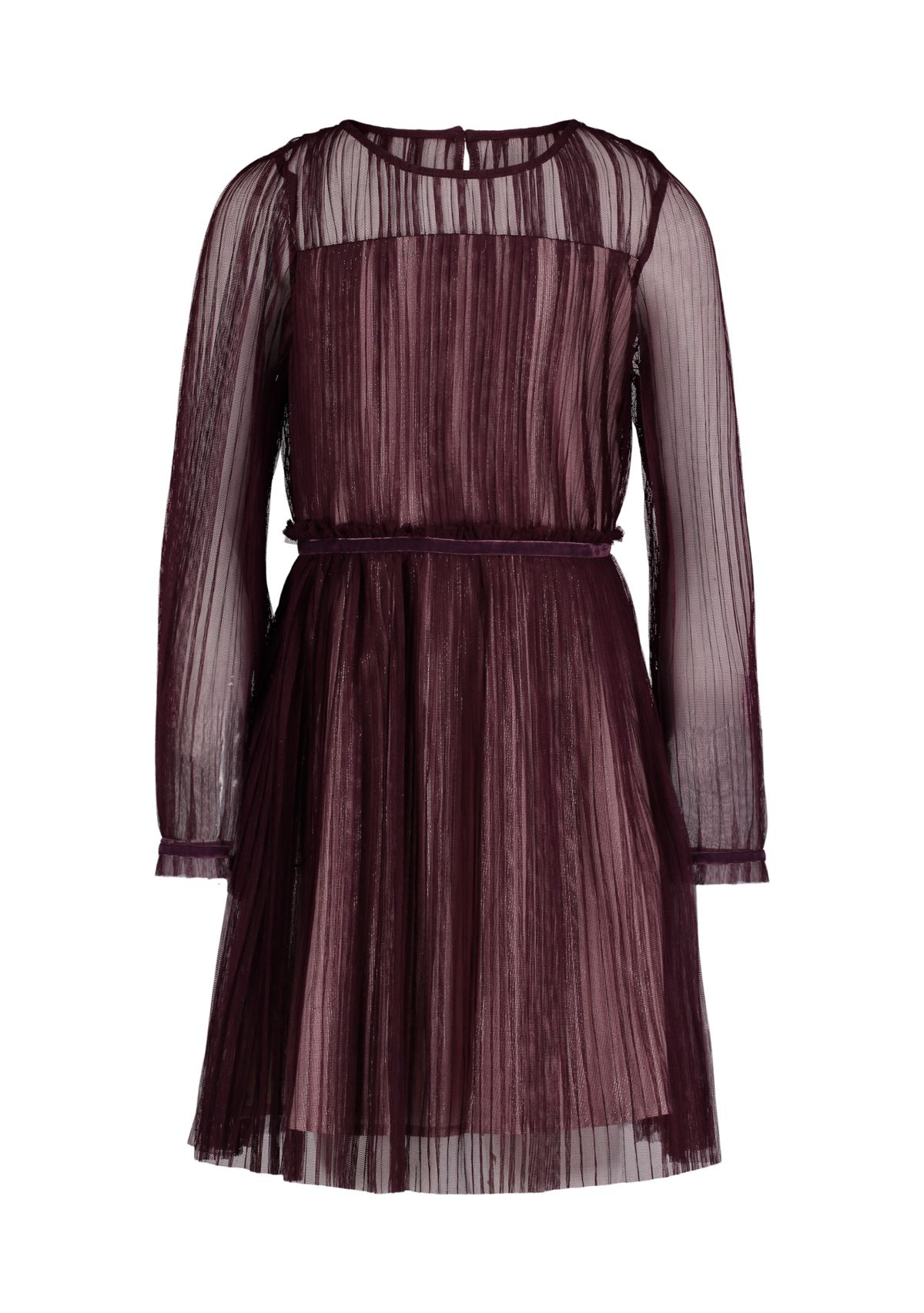 Girls 7-16 Long Sleeve Pleated Tulle Over Lurex Stripes Romance Dress