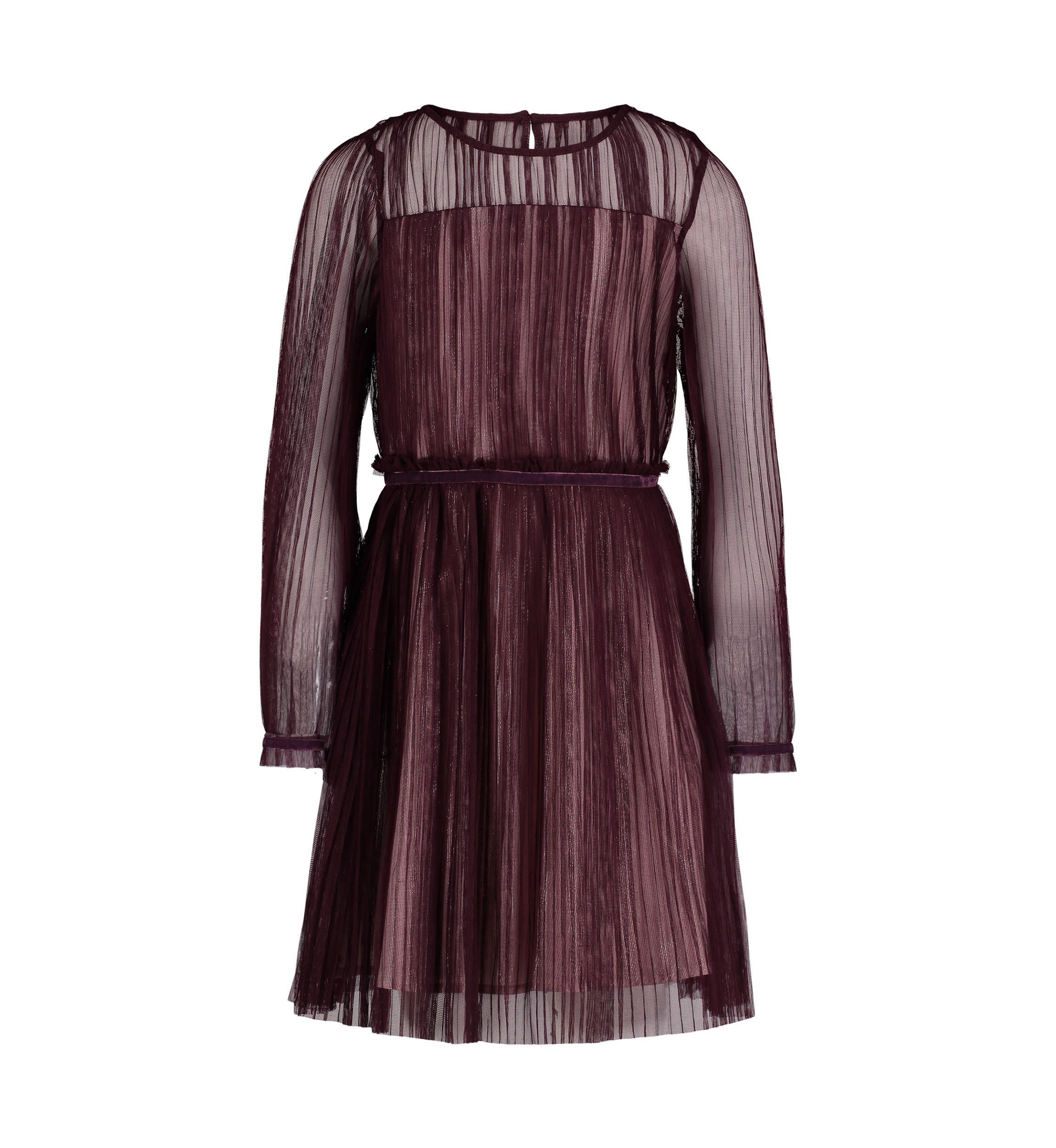 Girls 7-16 Long Sleeve Pleated Tulle Over Lurex Stripes Romance Dress