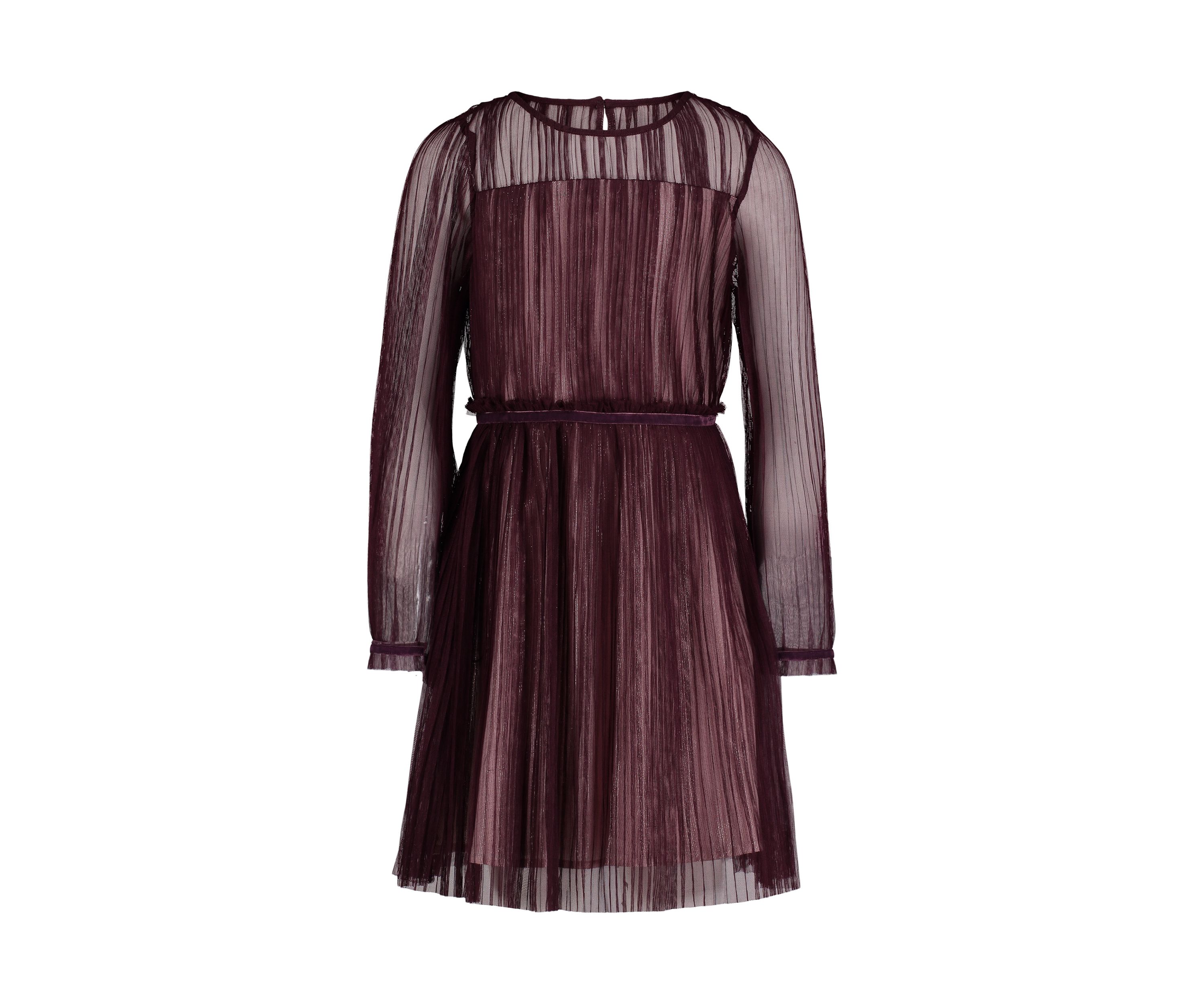 Girls 7-16 Long Sleeve Pleated Tulle Over Lurex Stripes Romance Dress