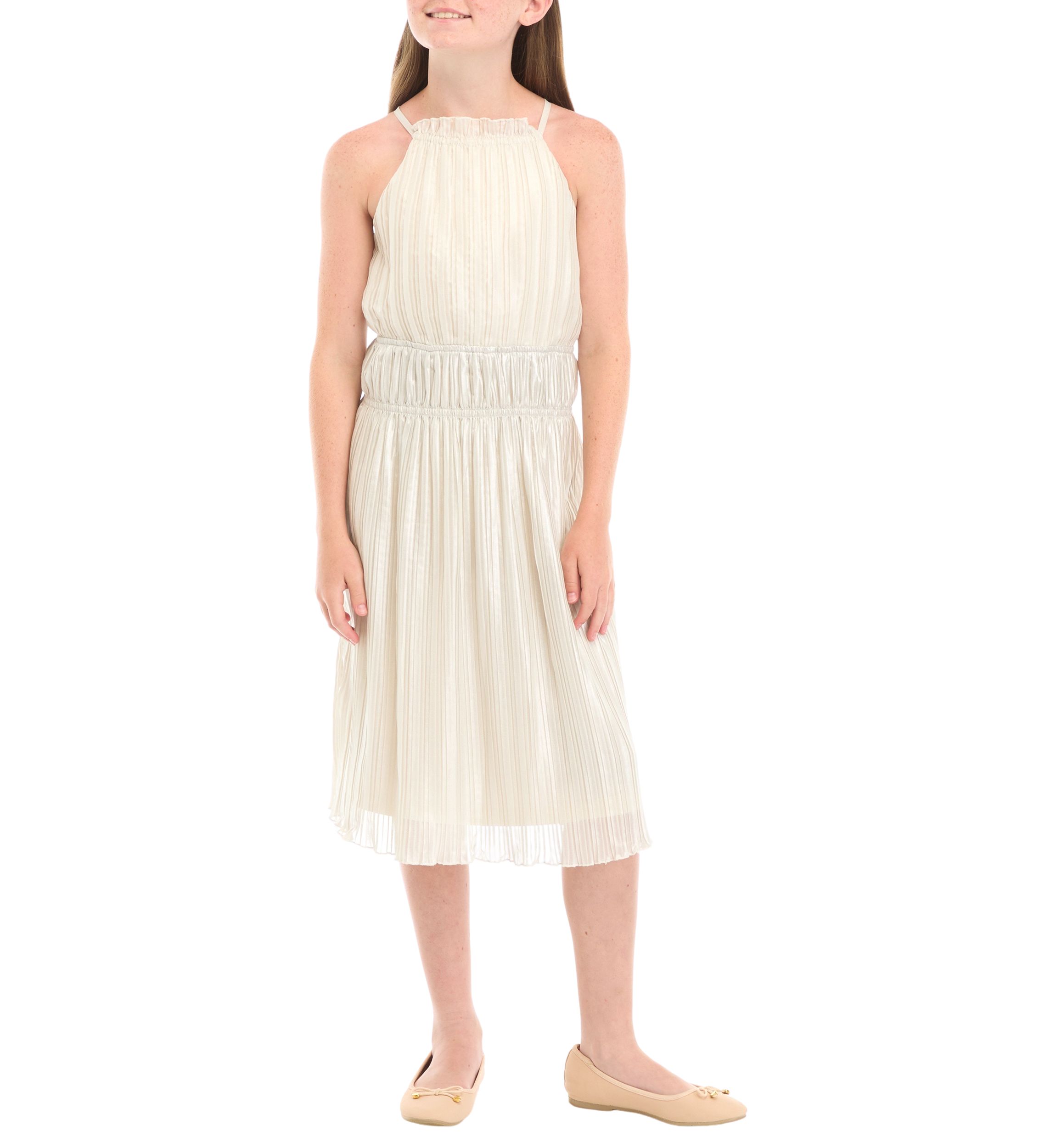 Girls 7-16 Shirred Shimmer Midi Dress