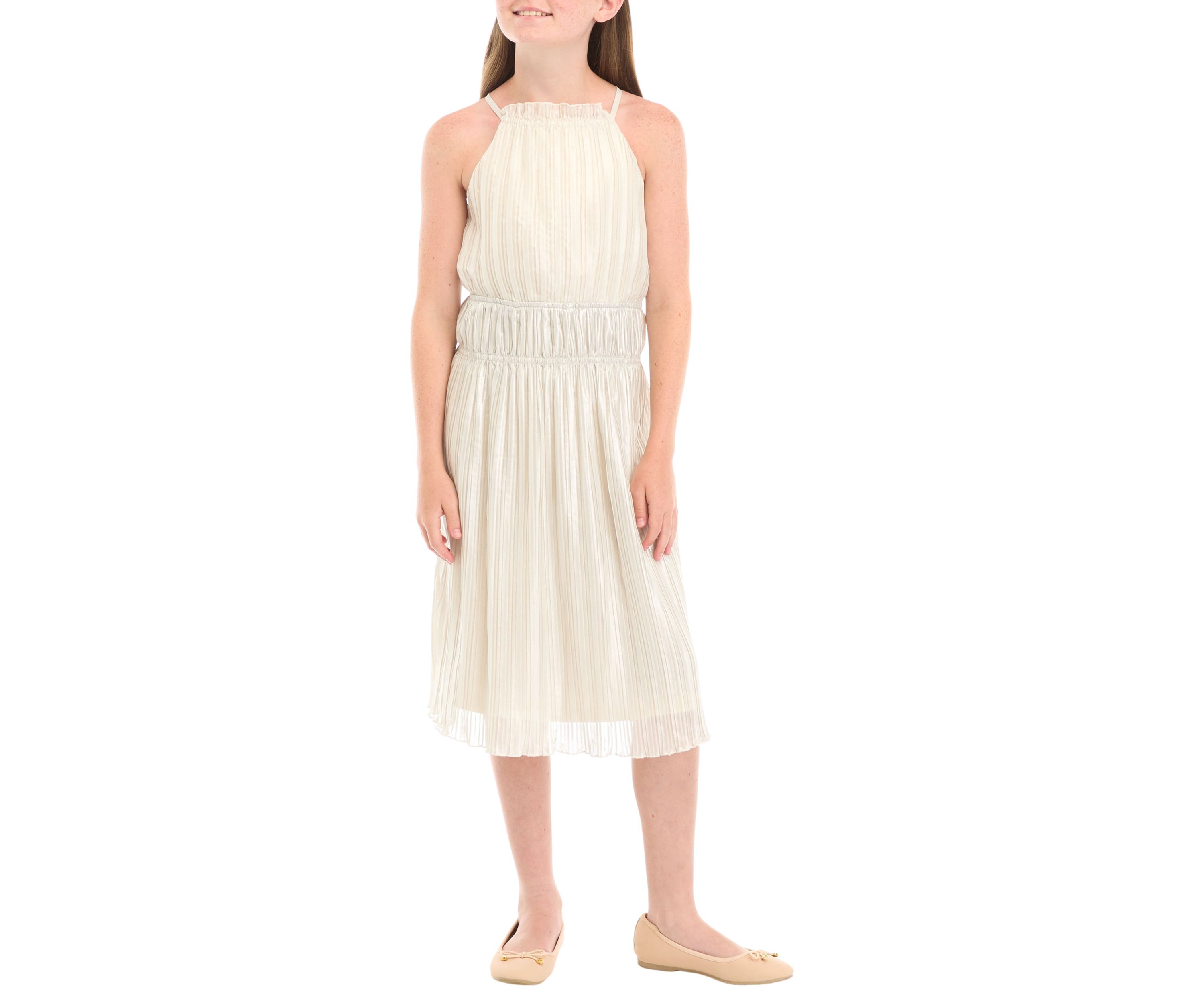 Girls 7-16 Shirred Shimmer Midi Dress