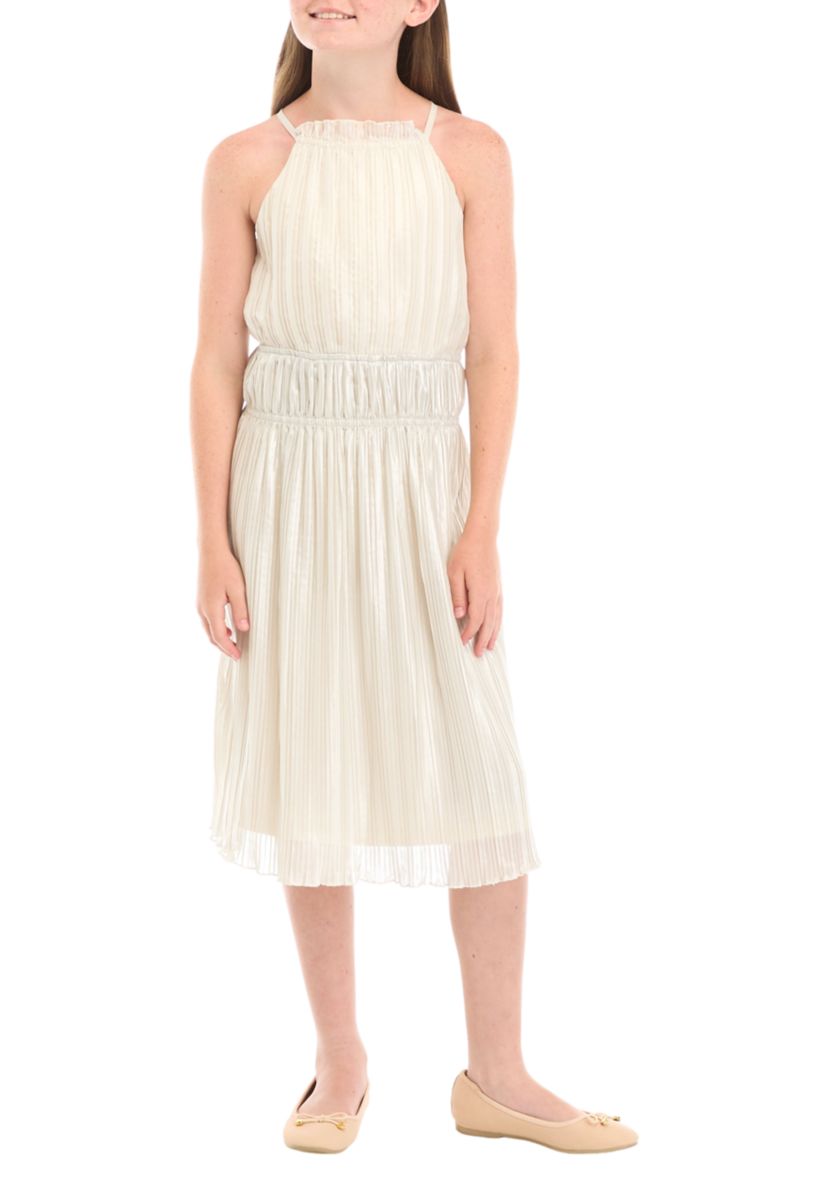 Girls 7-16 Shirred Shimmer Midi Dress