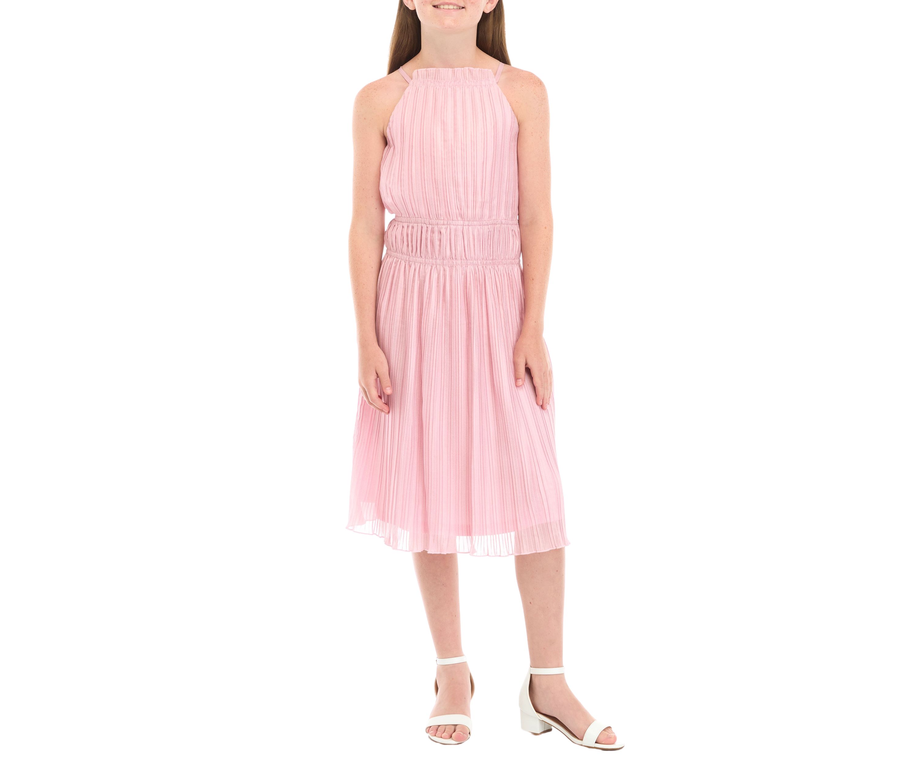 Girls 7-16 Shirred Shimmer Midi Dress