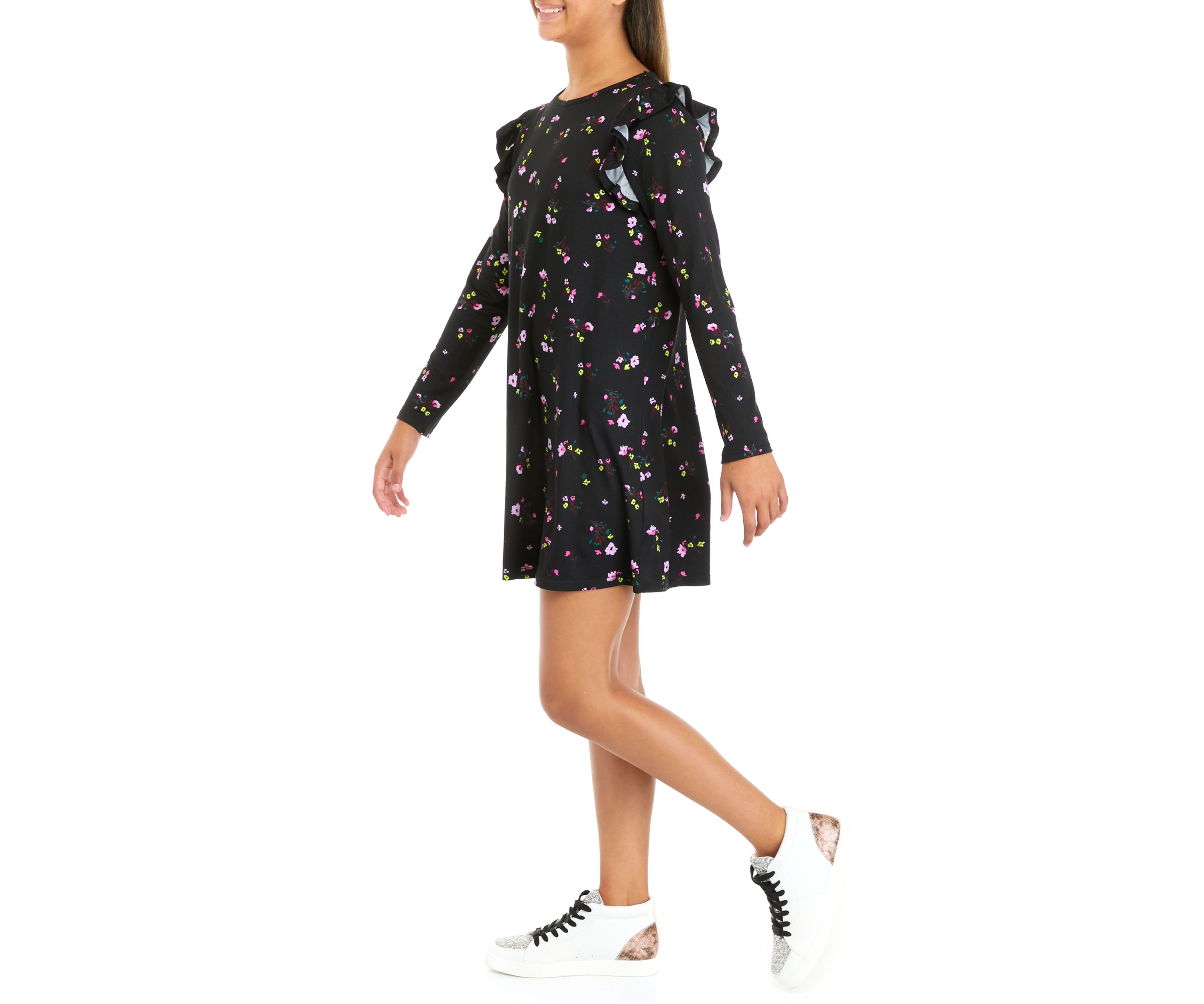 Girls 7-16 Ruffle Shoulder Floral Dress