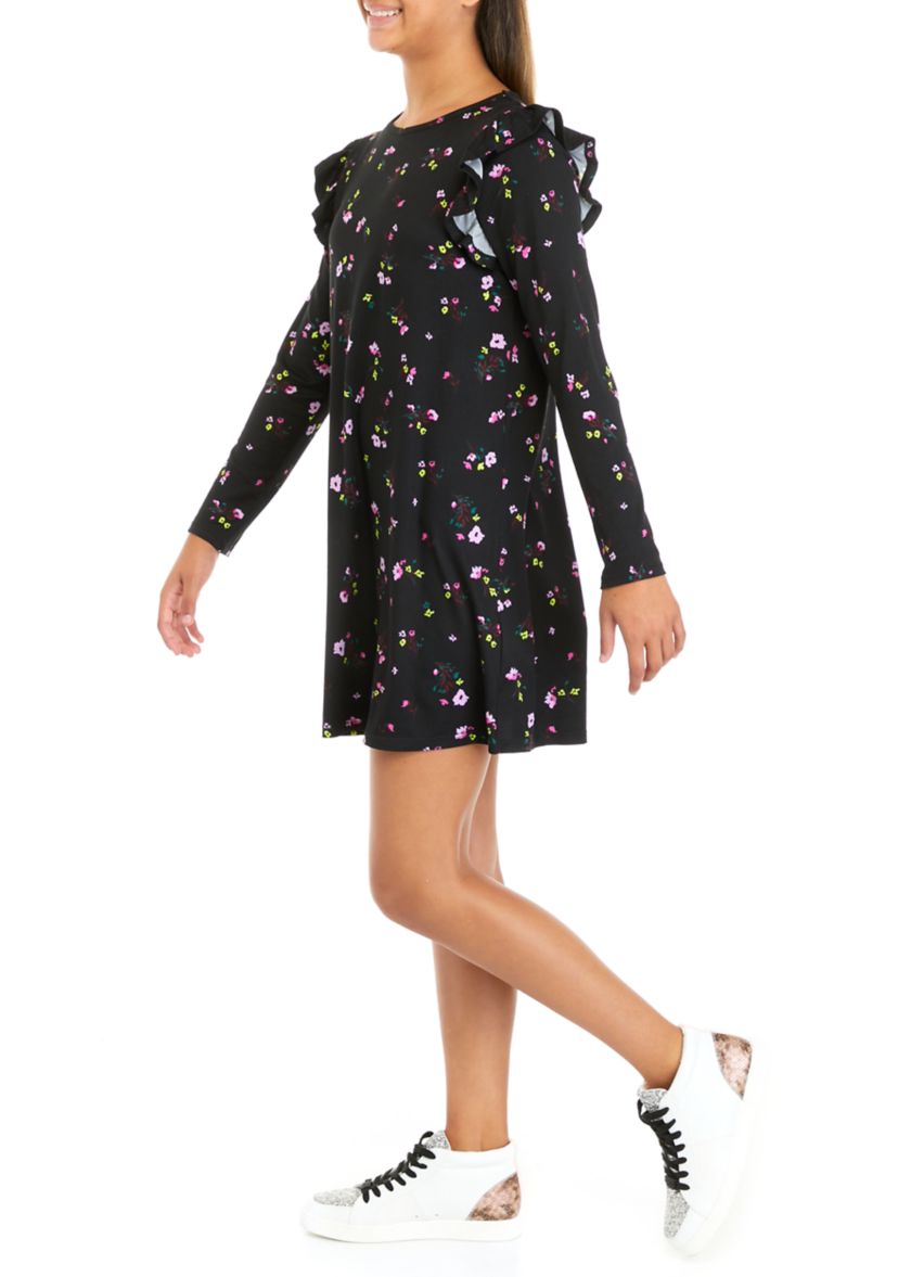 Girls 7-16 Ruffle Shoulder Floral Dress