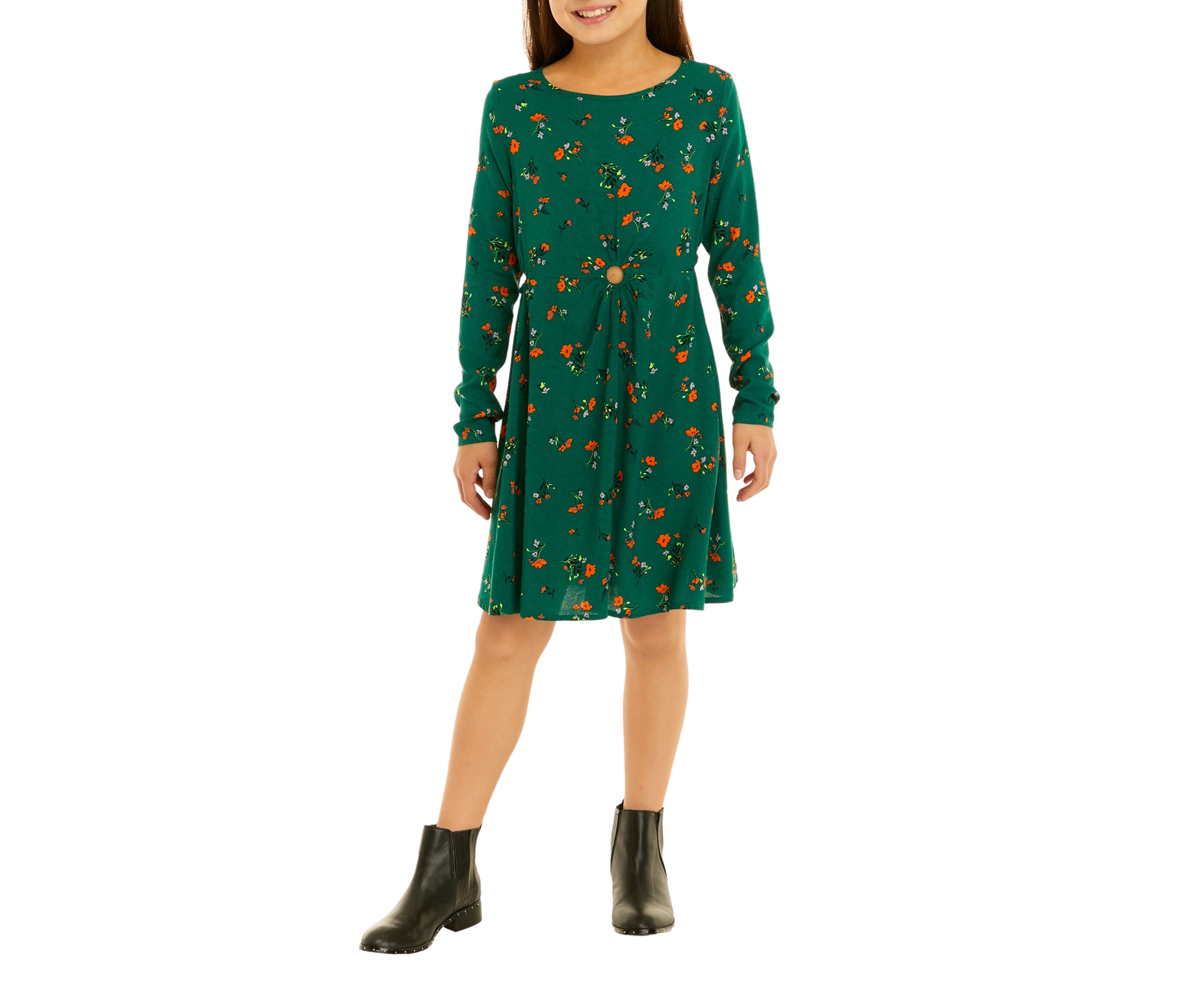 Girls 7-16 Long Sleeve O-Ring Cut Out Dress
