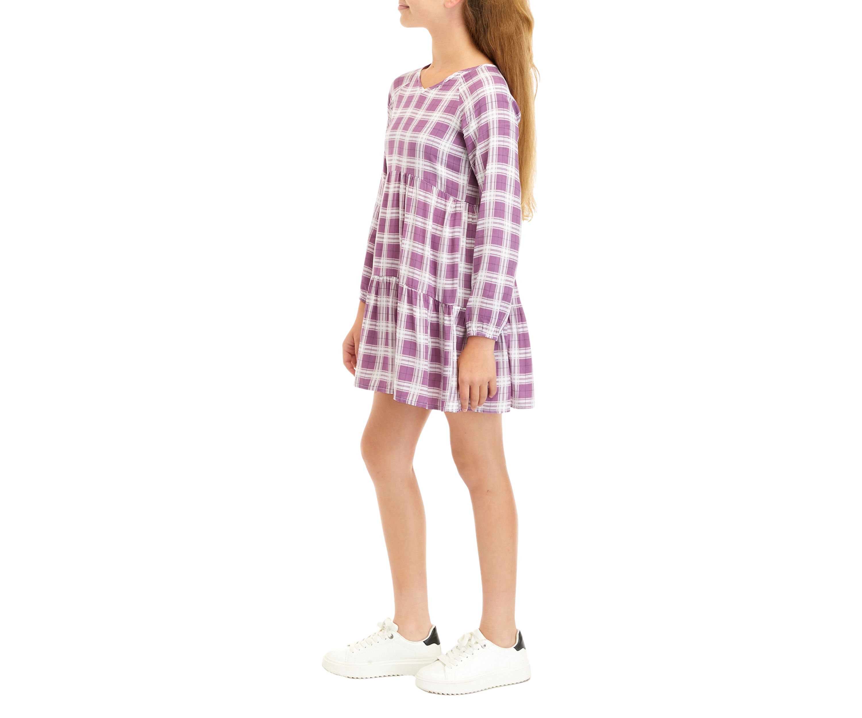 Girls 7-16 Long Raglan Sleeve Tiered Dress