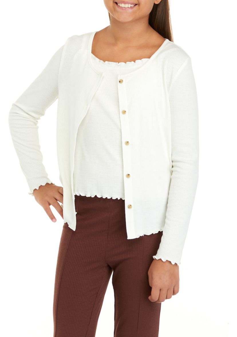 Girls 7-16 Long Sleeve Cardigan Set 