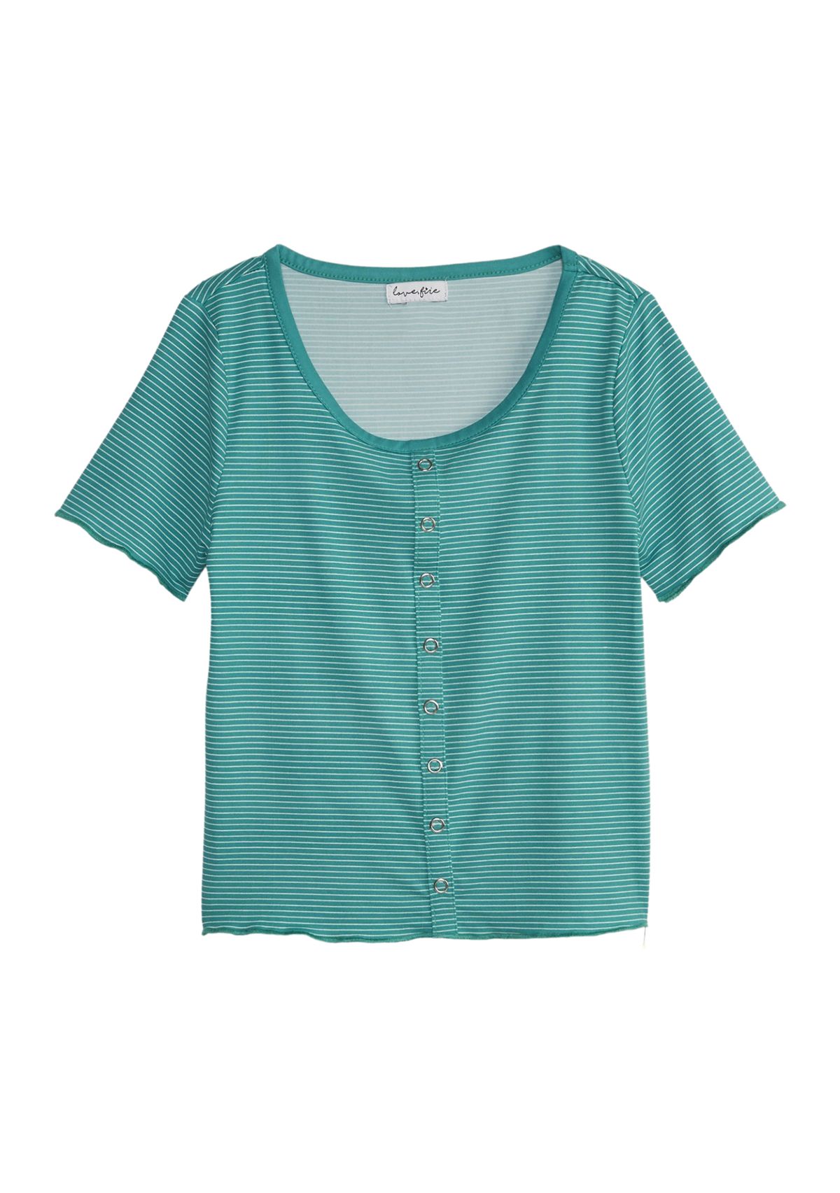Girls 7-16 Short Sleeve Snap Front Lettuce Edge Top 