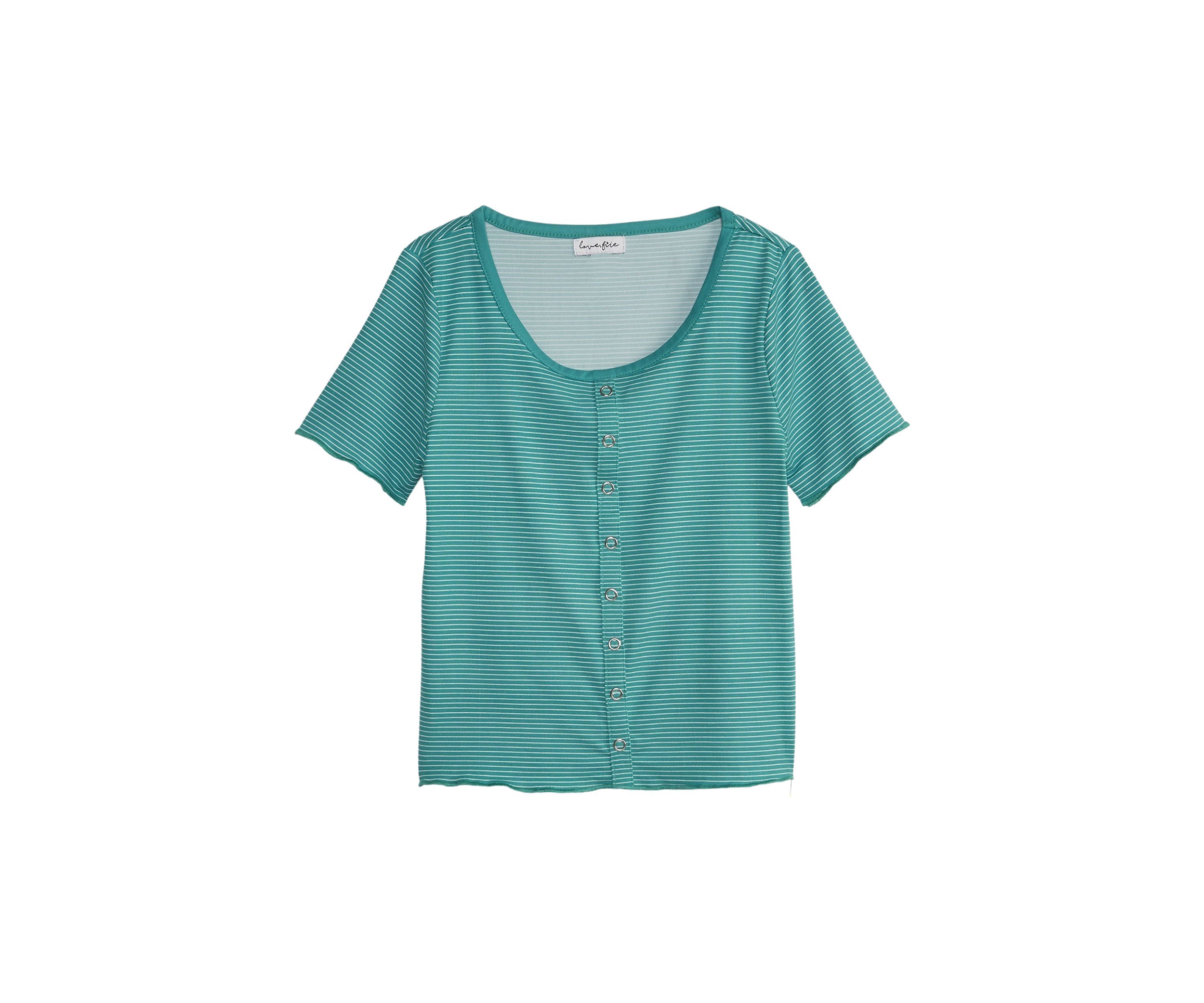Girls 7-16 Short Sleeve Snap Front Lettuce Edge Top 