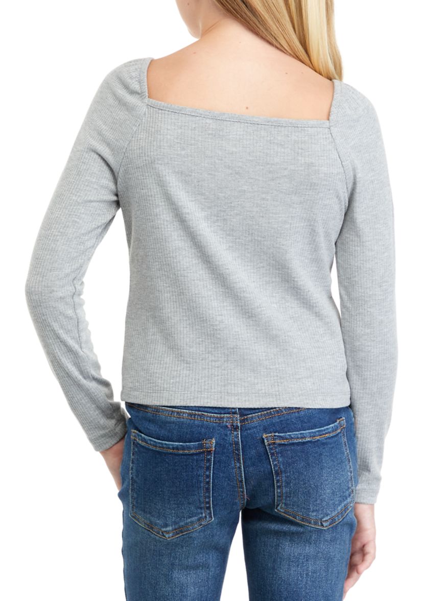 Girls 7-16 Long Sleeve Lace Trim Henley Shirt
