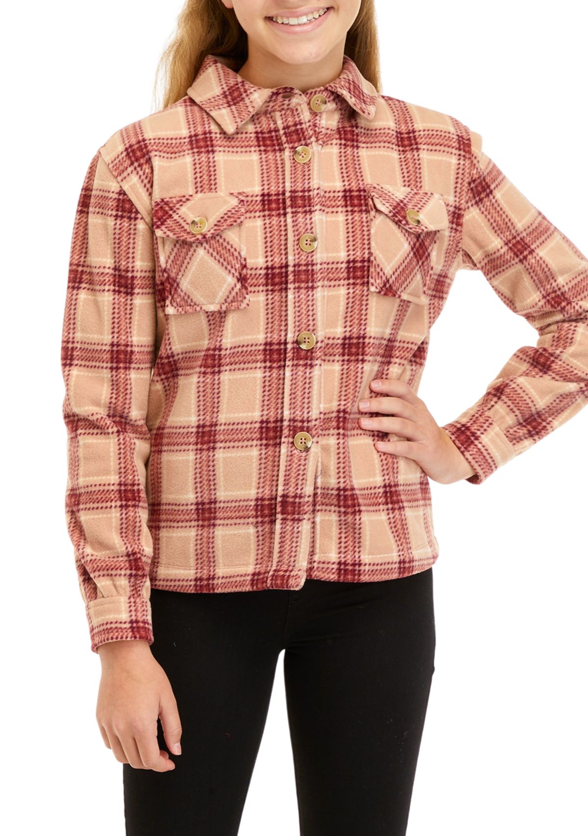 Girls 7-16 Long Sleeve Fleece Shacket
