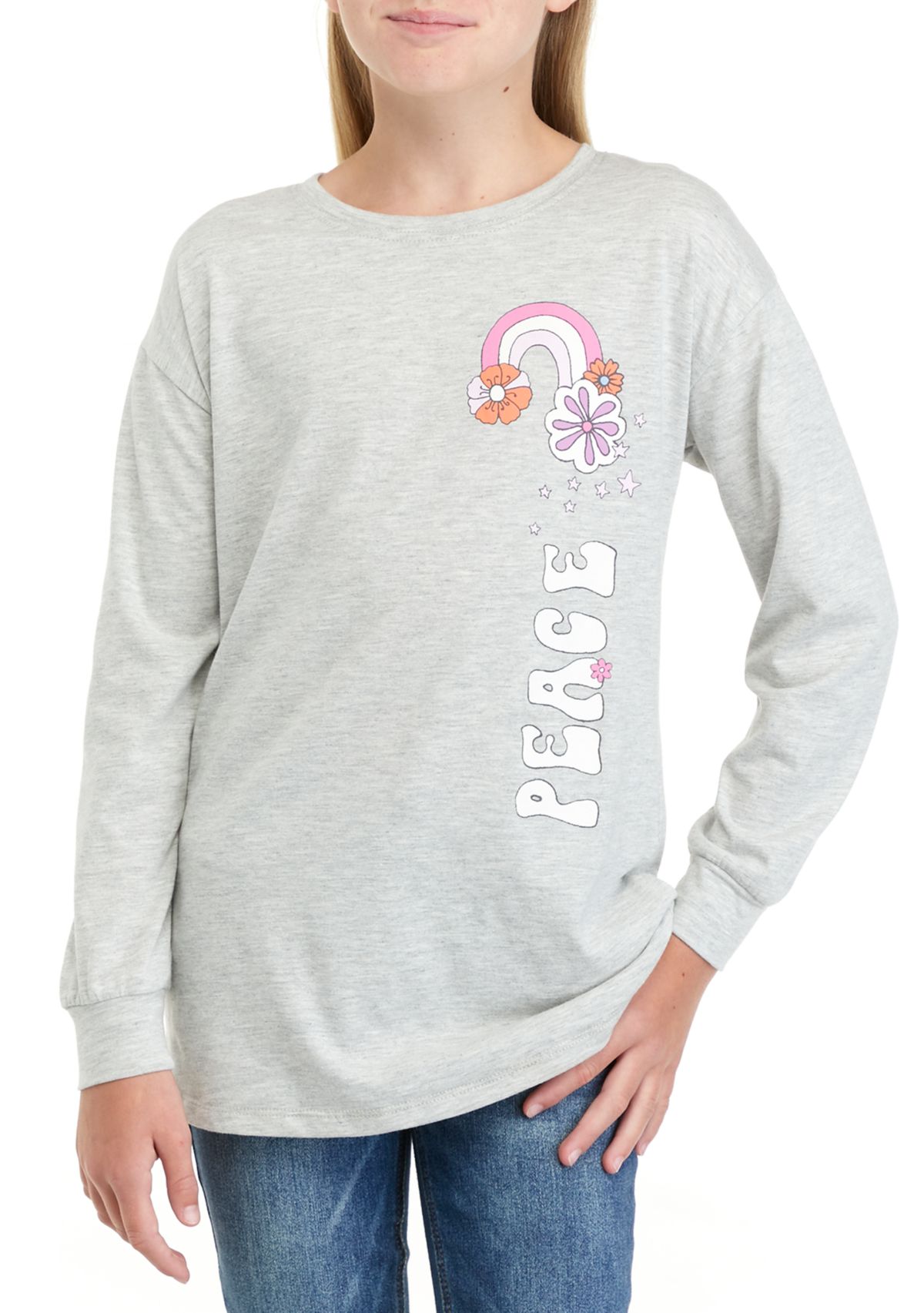 Girls 7-16 Long Sleeve Oversized Boyfriend Top