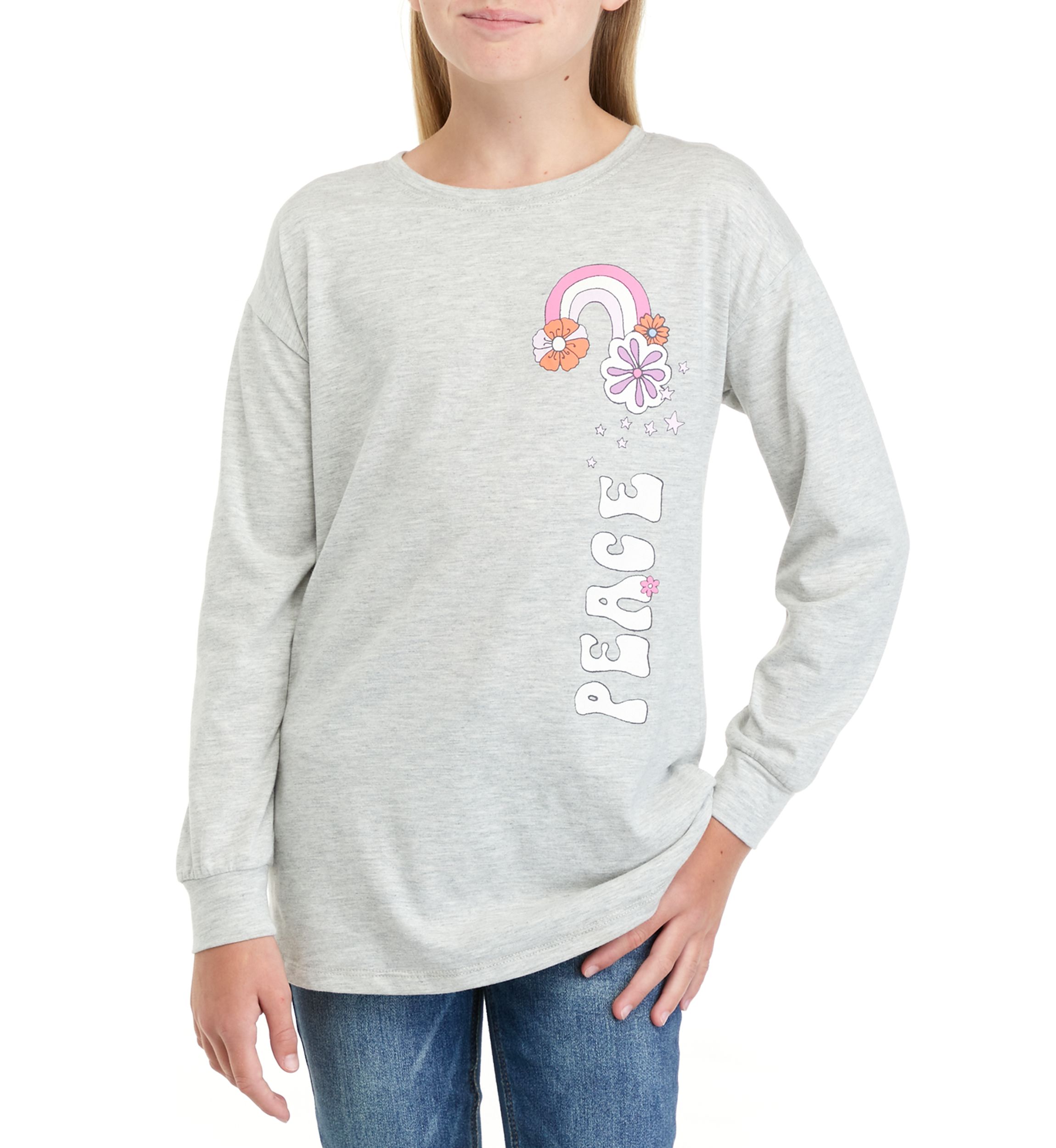 Girls 7-16 Long Sleeve Oversized Boyfriend Top