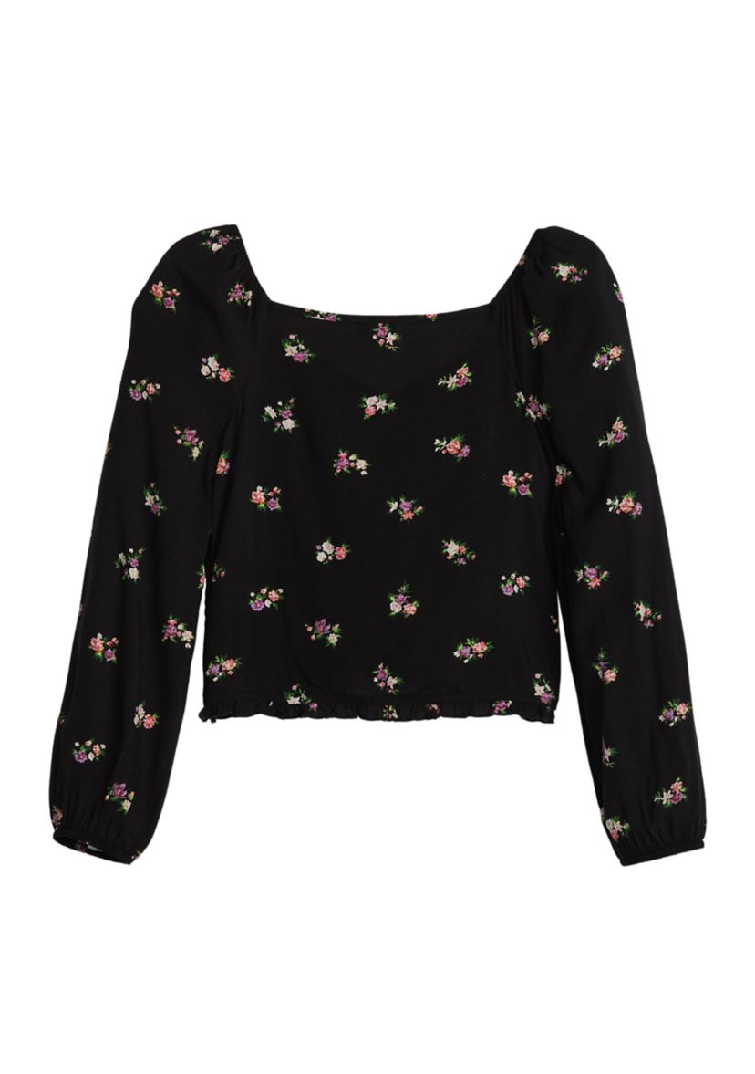 Girls 7-16 Blouson Sleeve Floral Top 