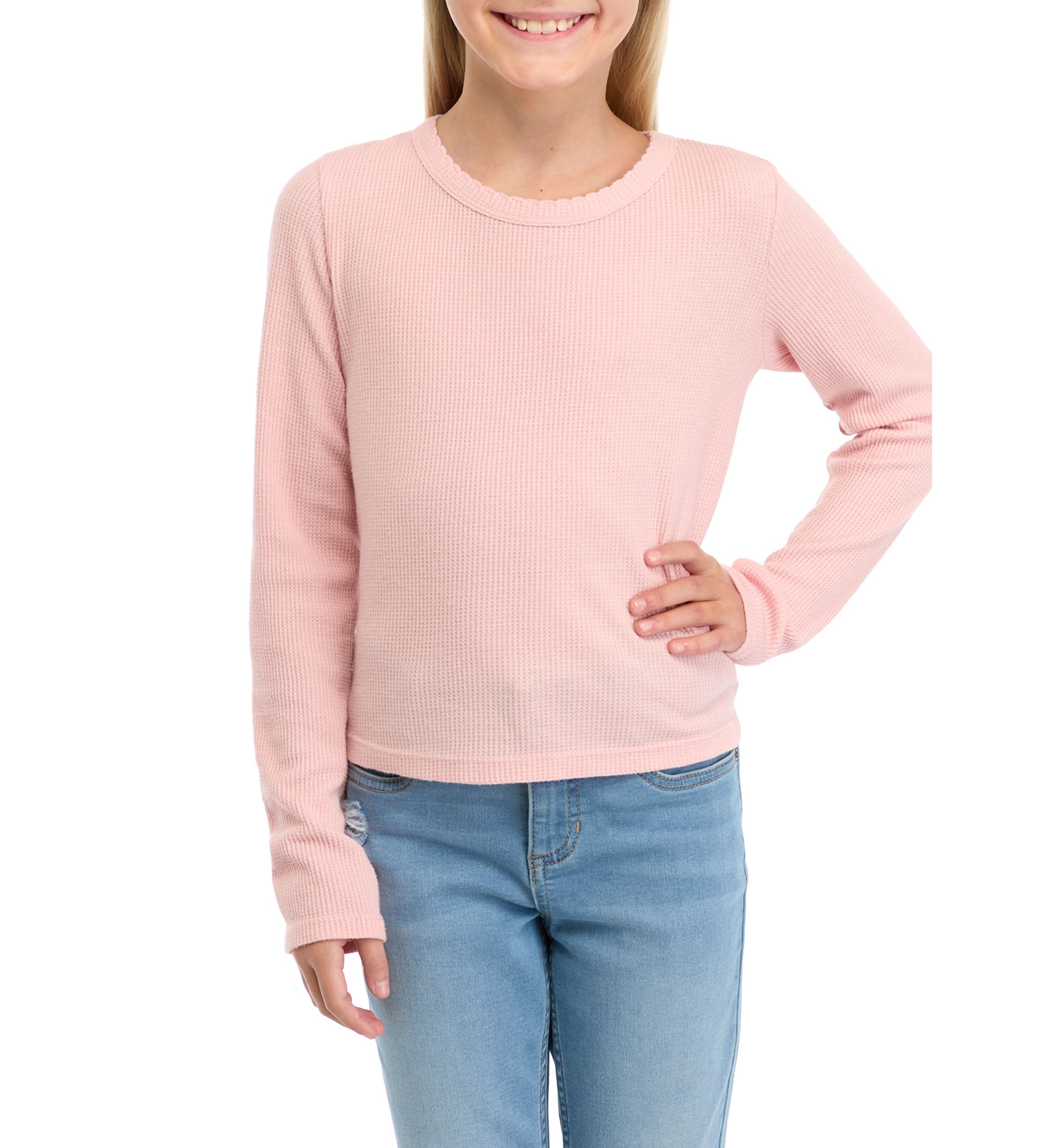 Girls 7-16 Thermal Knit Crew Neck T-Shirt