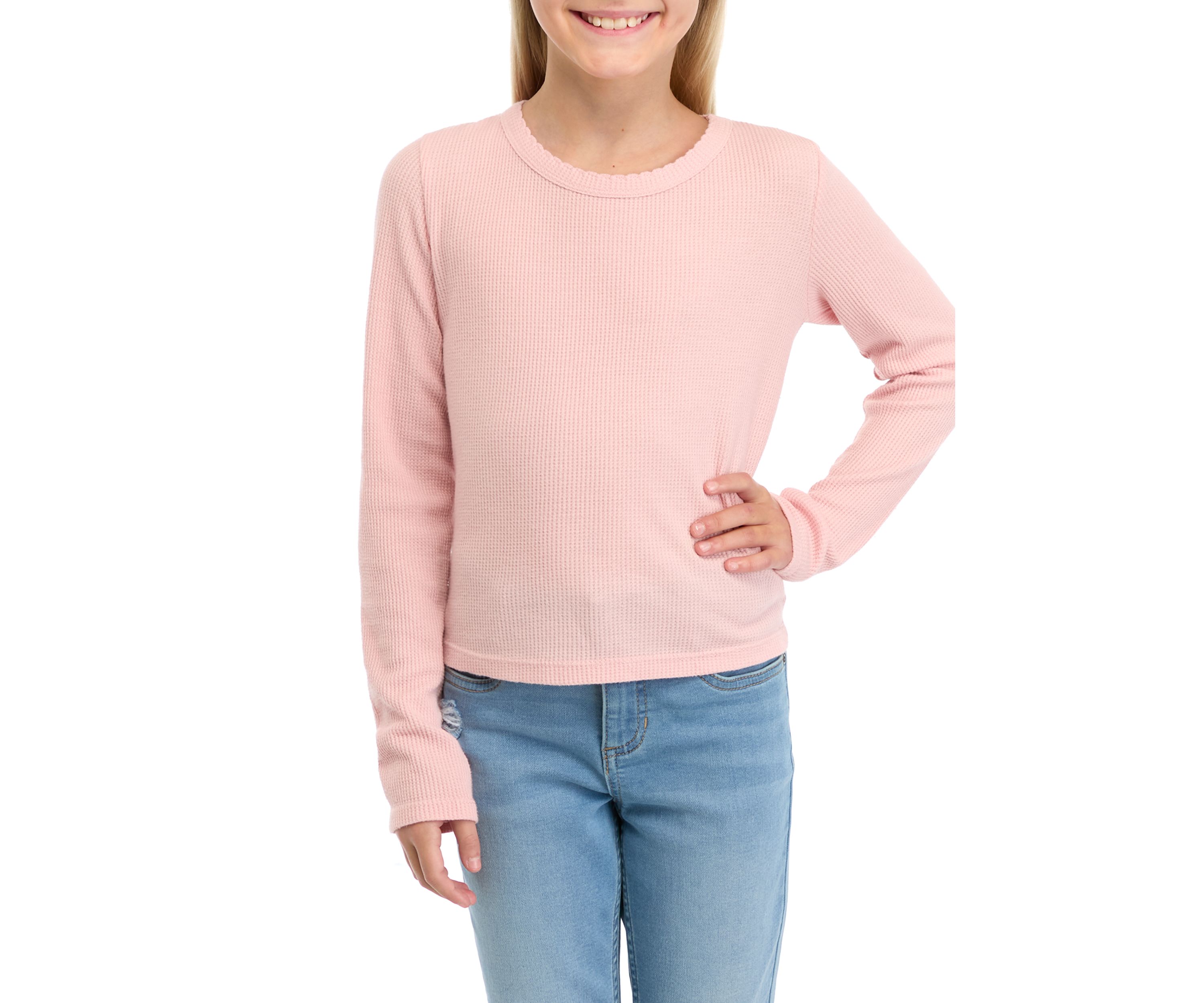 Girls 7-16 Thermal Knit Crew Neck T-Shirt