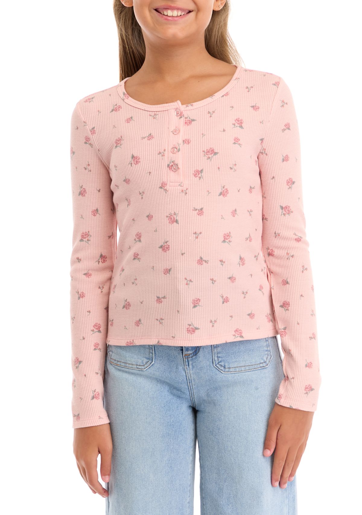 Girls 7-16 Thermal Knit Henley Top