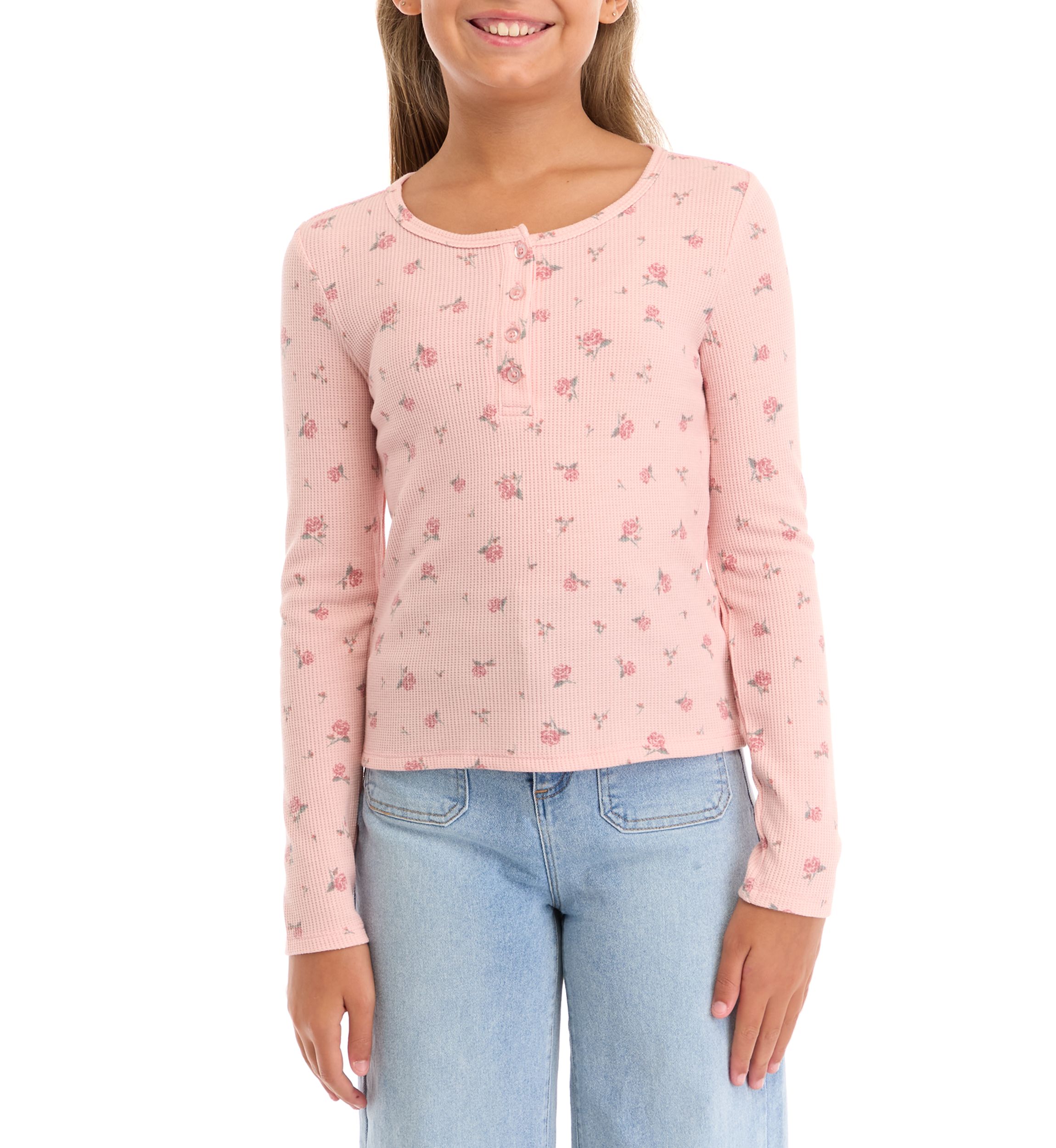 Girls 7-16 Thermal Knit Henley Top
