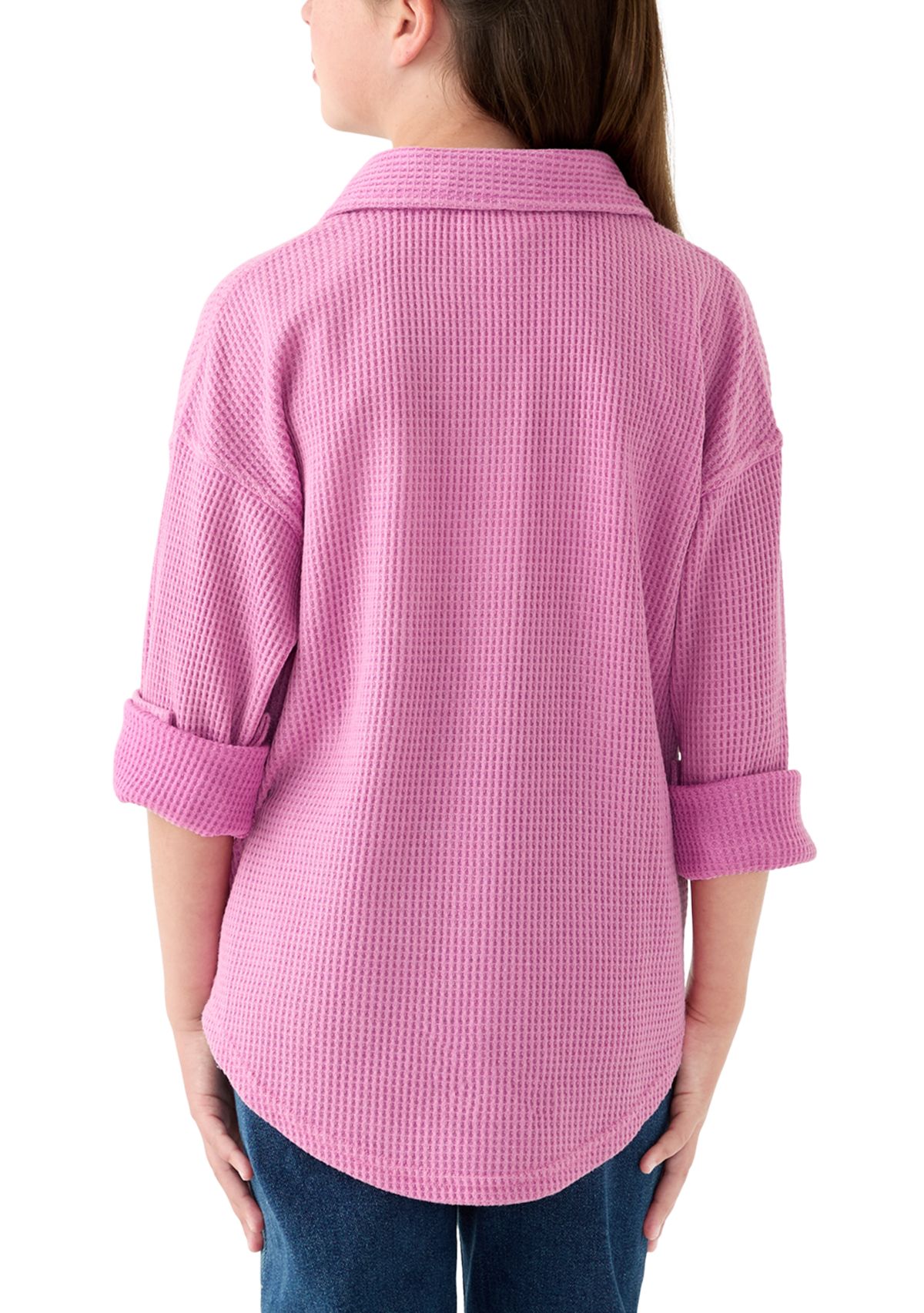 Girls 7-16 Waffle Button Up Top